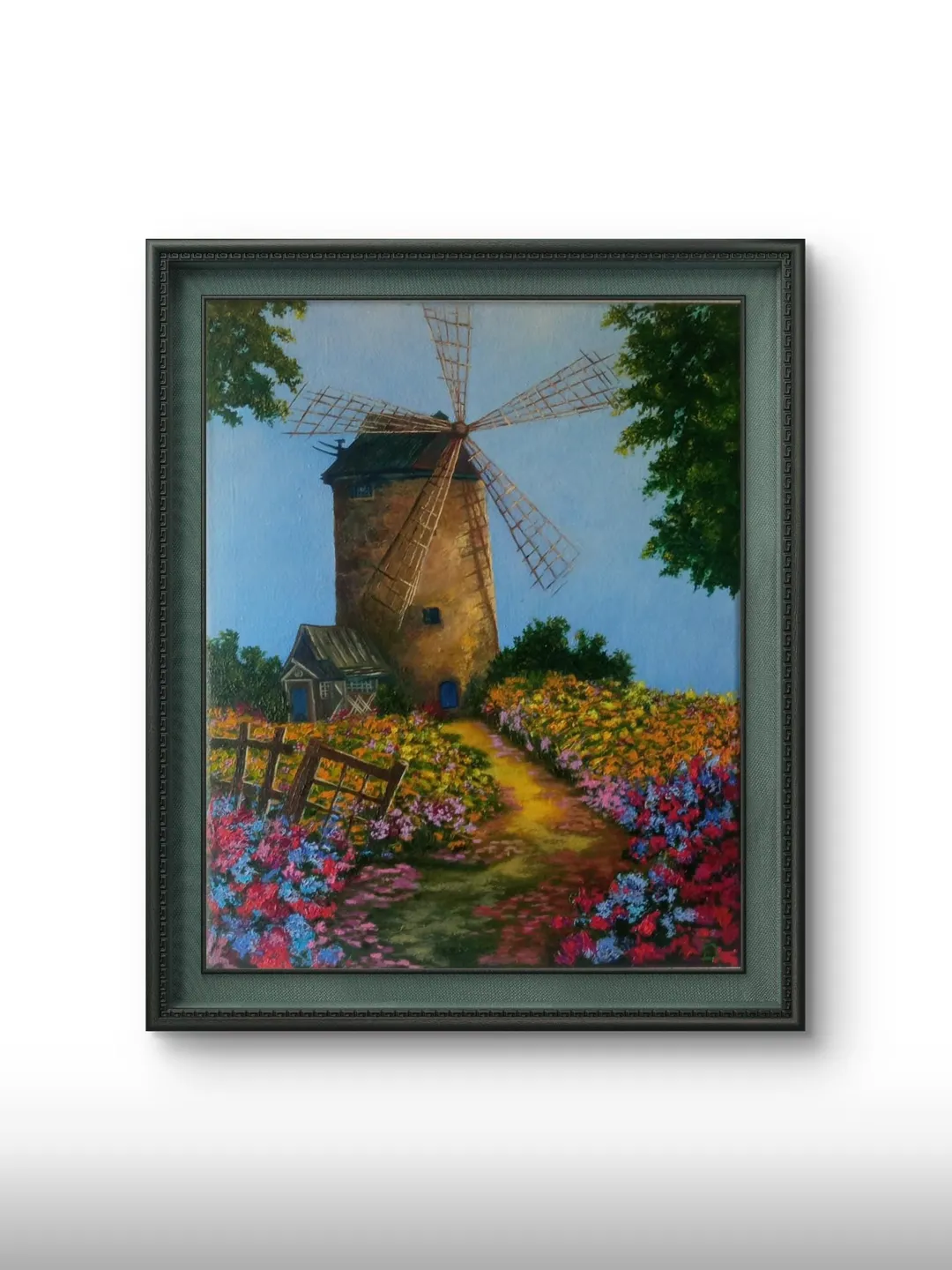 Impasto Oil Painting: Countryside Windmill Art
