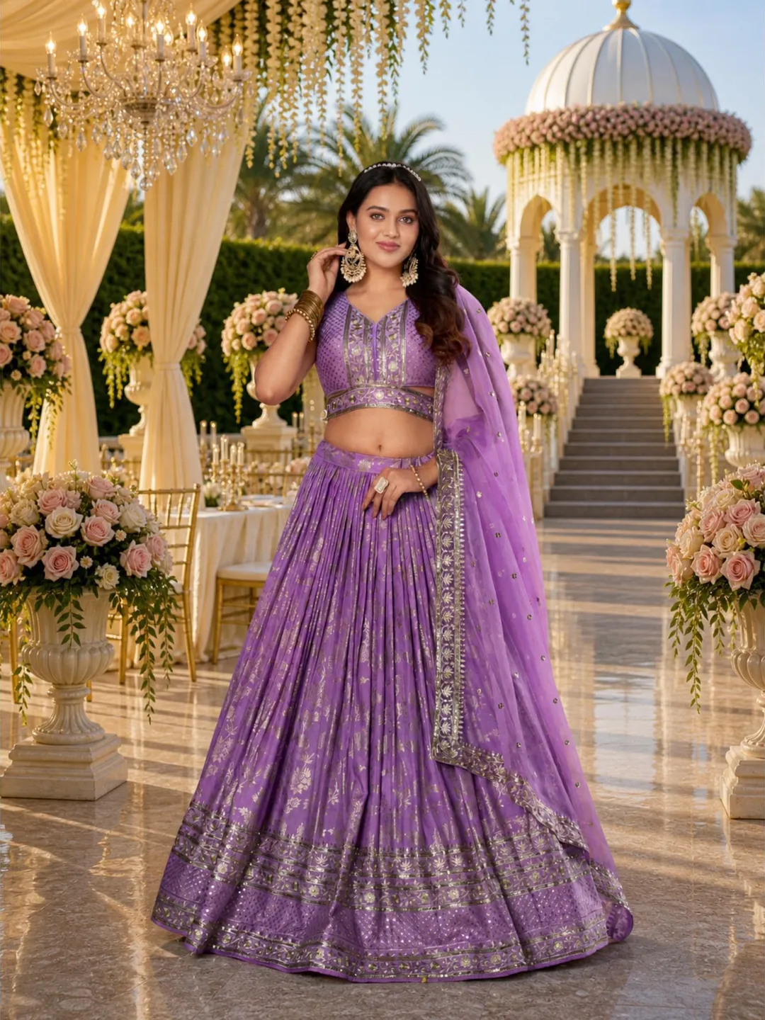 Lavender Ready To Wear Lehenga Choli: Indian Wedding Wear, Embroidery Sequins