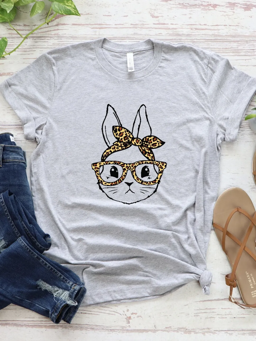 Bunny with Leopard Glasses Shirt: Cute Easter Tee (Soft Cotton Blend)