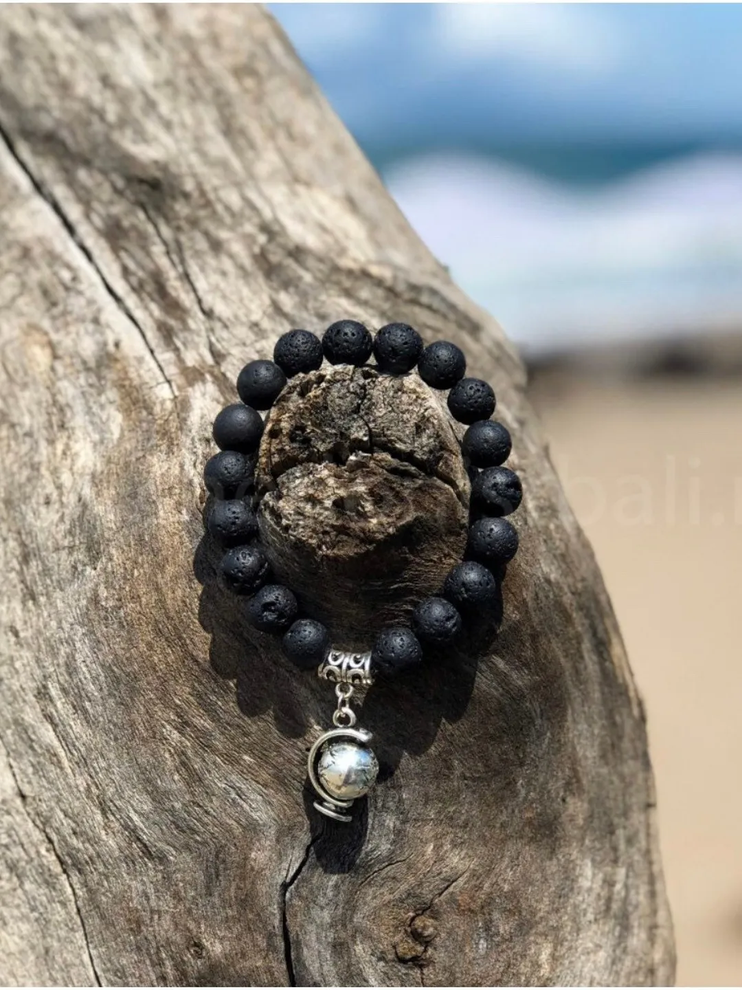 Lava Stone Globe Pendant woman handmade beaded bracelet | Gift for travellers | Spinning Pendant Jewerly | Bali Lava Jewerly Bracelet