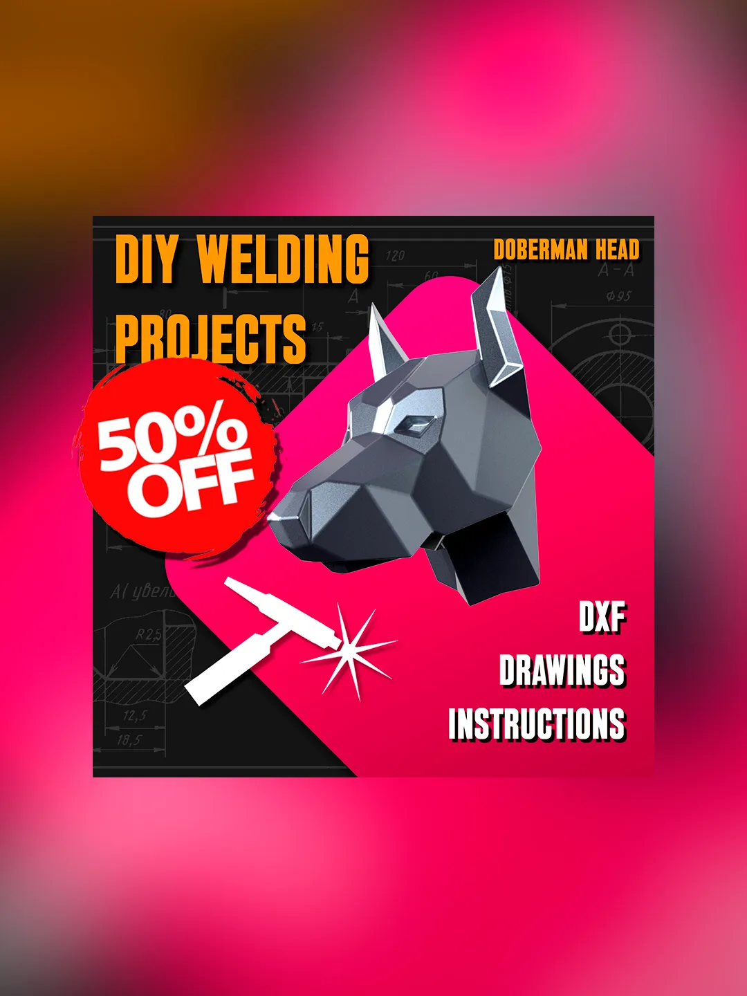 Welding Project Plans Drawings Doberman Head (DXF, PDF)