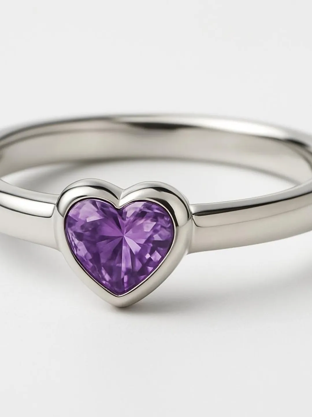 Heart Amethyst Ring: Sterling Silver Dainty Love Ring, February Birthstone