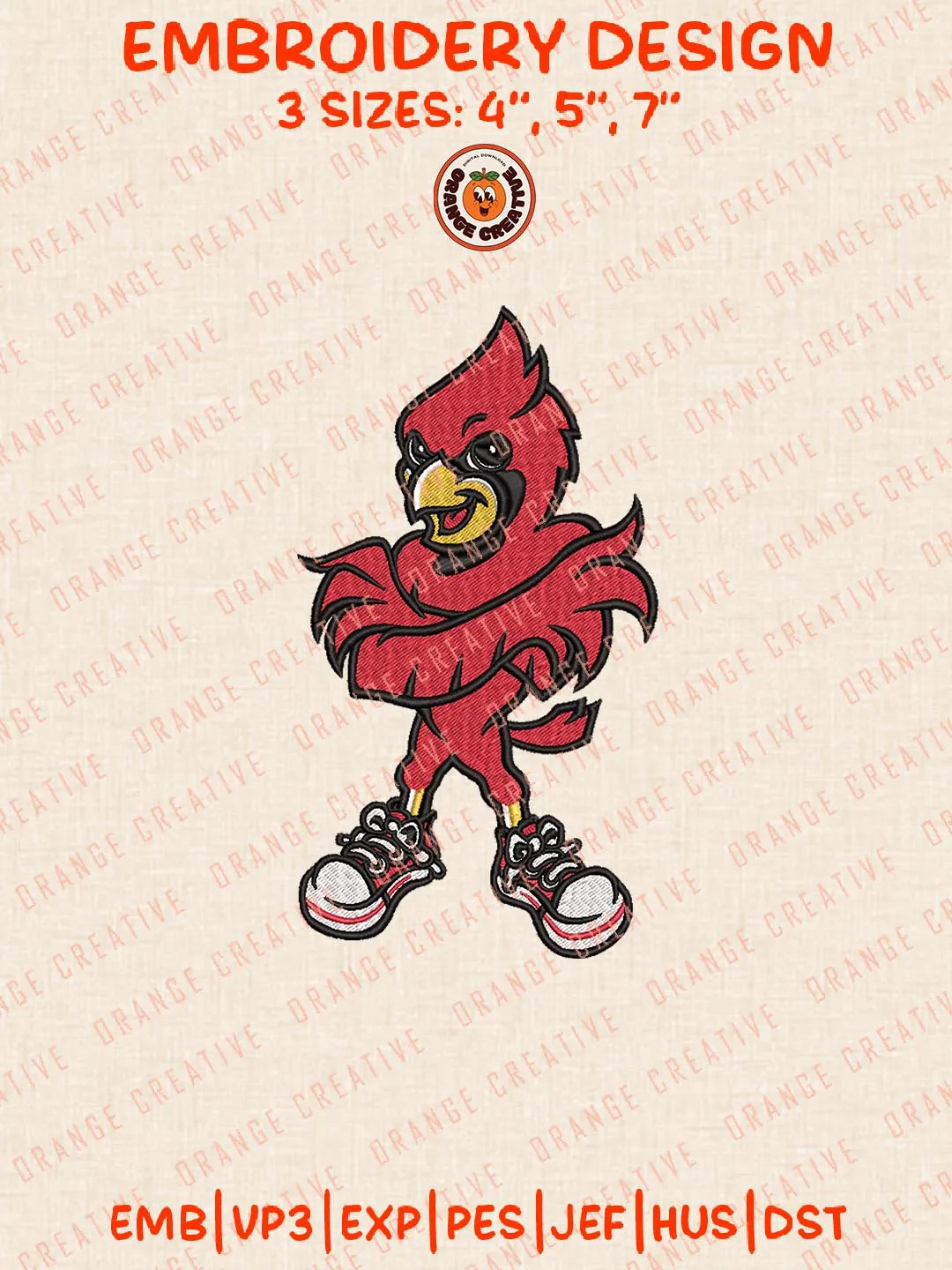 NCAA Louisville Cardinals Mascot Logos Embroidery Design Files, NCAA Logos Embroidery Designs, Machine Embroidery Files, 4 Sizes, Custom Sizes