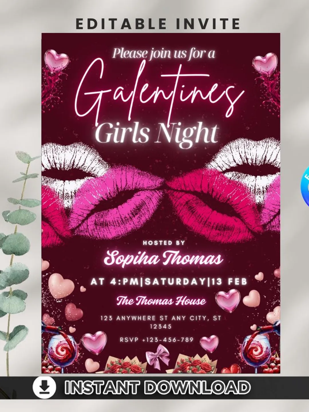Printable Galentine's Party Invitation, Friends Valentines Invite ...