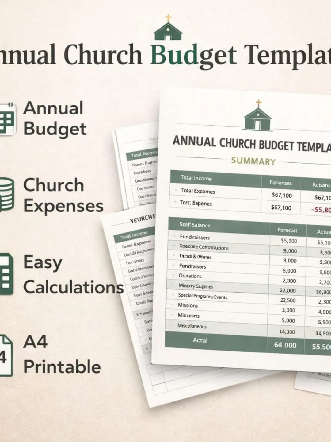 Annual Church Budget Template Printable, Ministry Finance Planner A4 ...