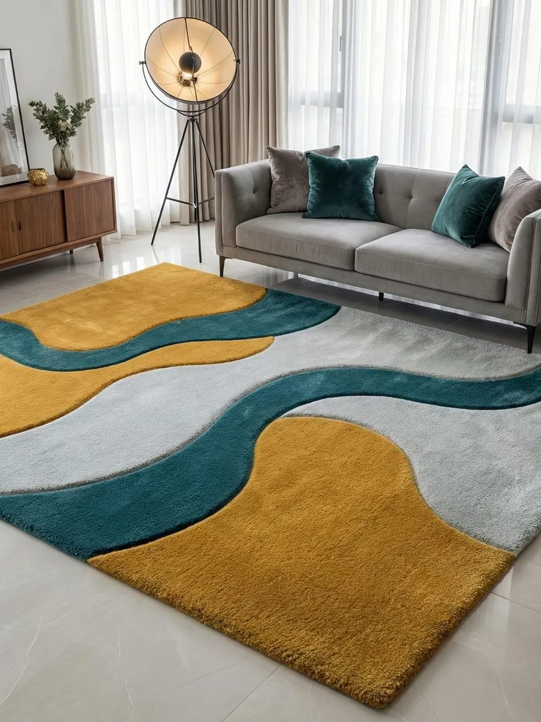 Handmade Tufted Rug | Large Yellow Abstract Area Rug | Modern Plush ...