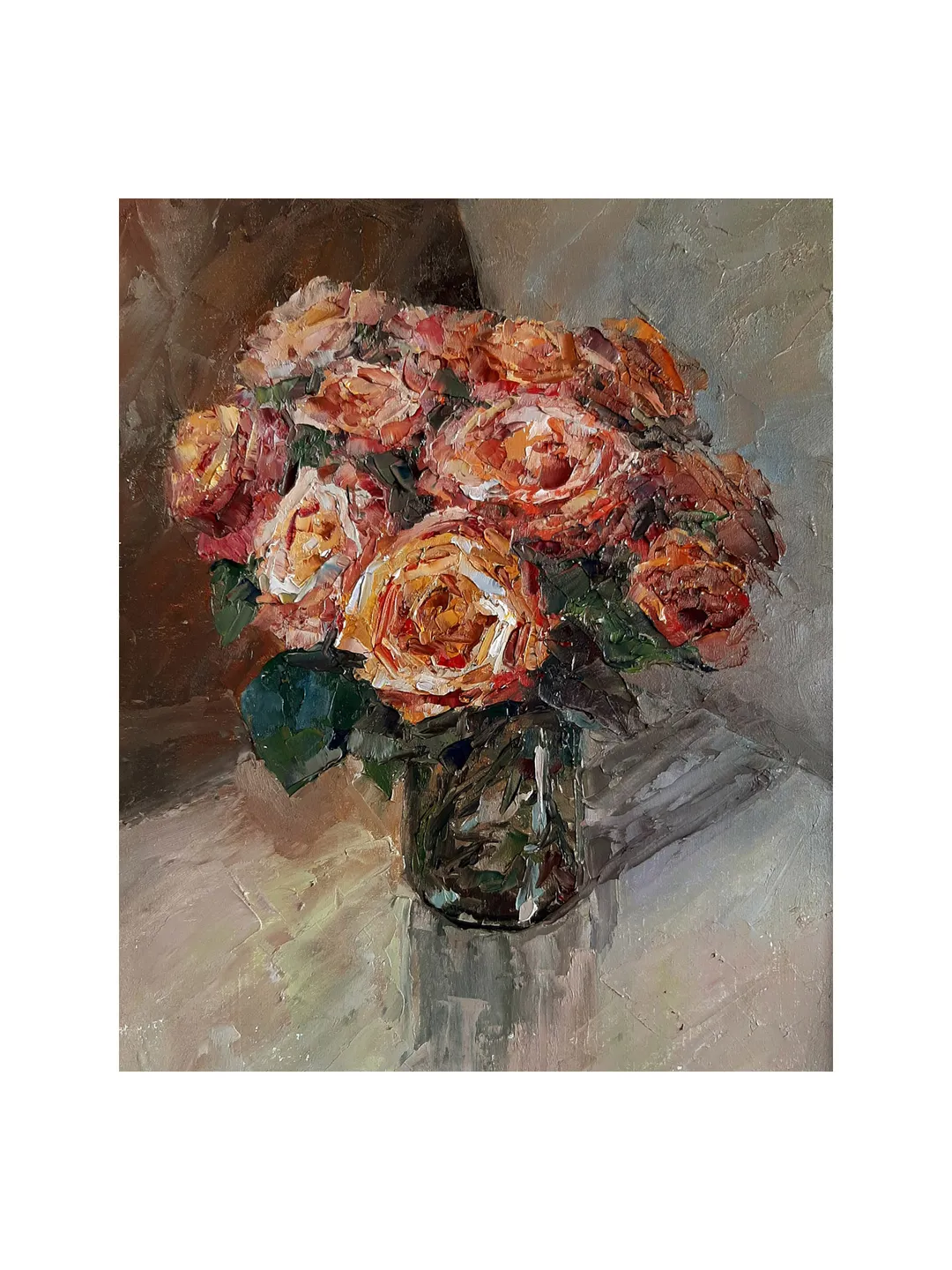 Yellow Roses Painting 11x9" Original Flowers Art Oil Hand Painted Artwork Signed by artist Marina Chuchko Impressionist