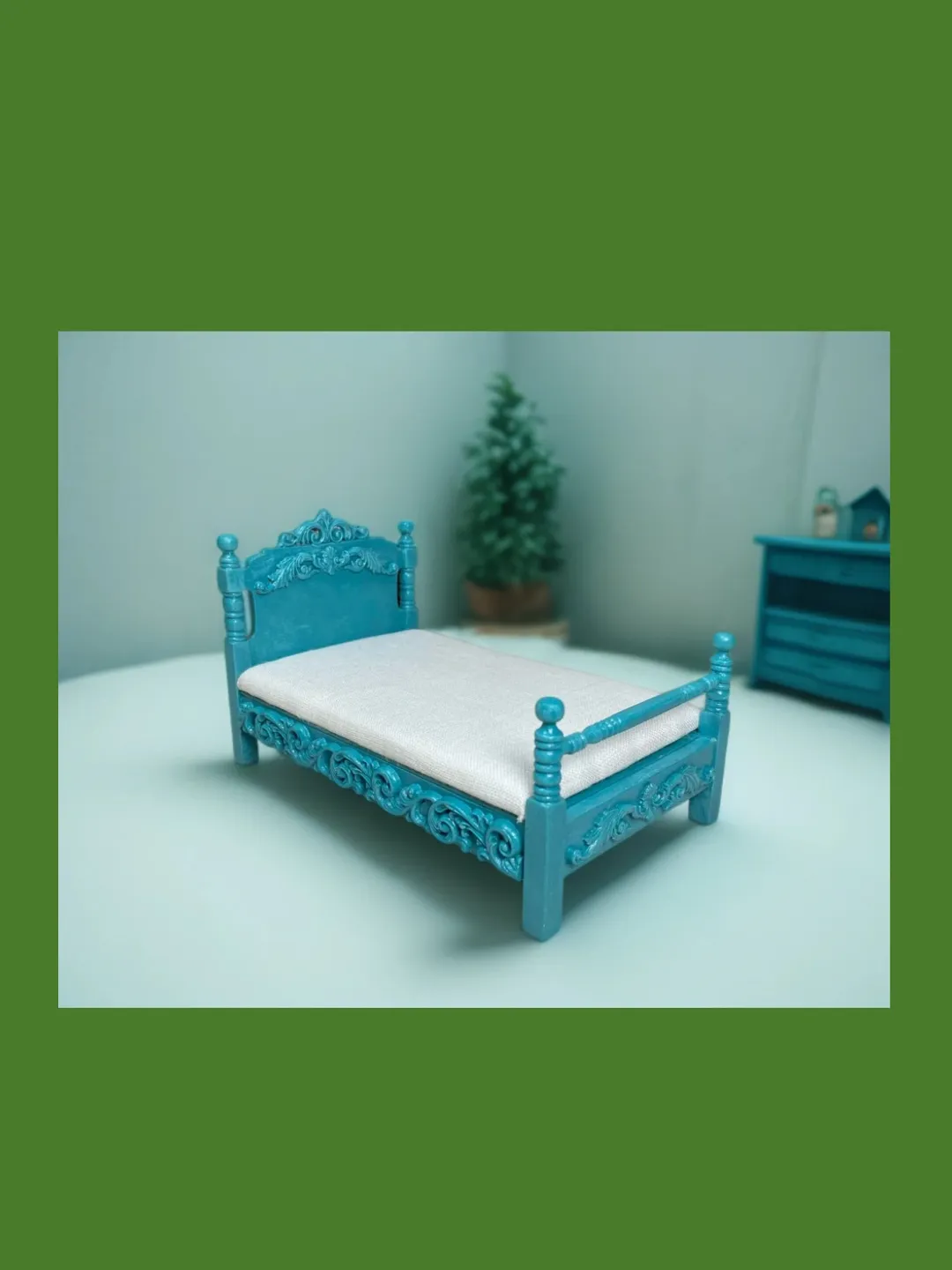Dollhouse bed. 1:12 scale. Handmade. Miniature dollhouse. Doll bed.