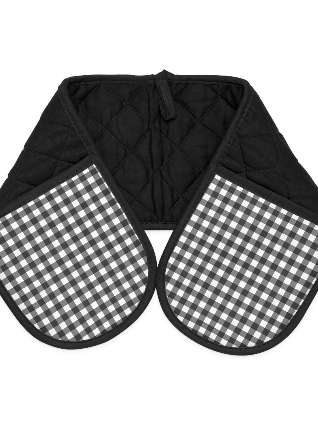OVEN MITS Quilted Gingham Plaid Double Pot Holder Black White
