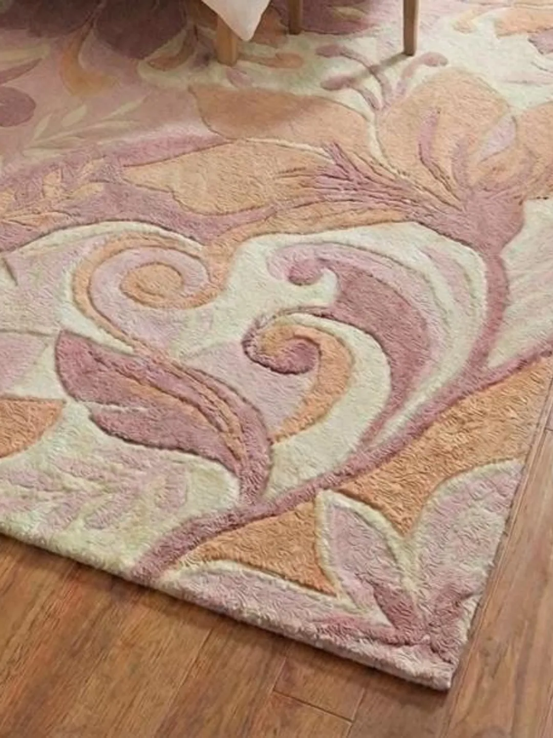 Hand Tufted Wool Floral Rug, Pastel Pink Botanical Carpet Modern Home Decor