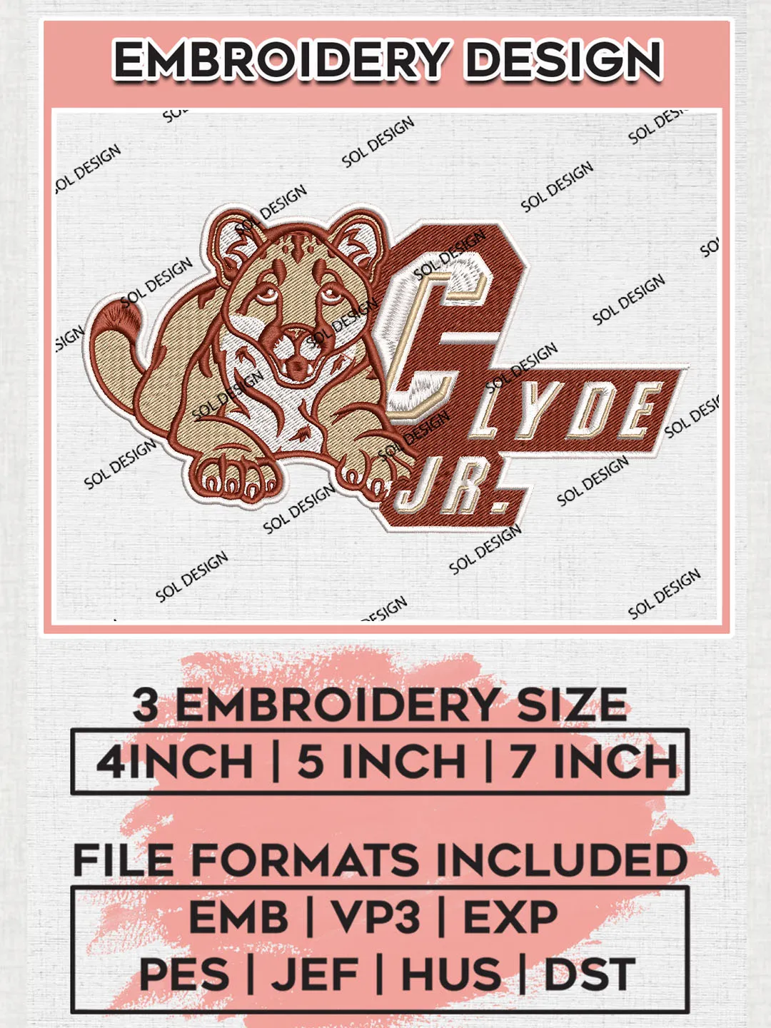 NCAA Clyde Jr. Football Team Logo Embroidery Design Files, NCAA Charleston Cougars Machine Embroidery, NCAA Teams, Game Day, 3 sizes, NCAA Machine embroidery designs, Digital Download