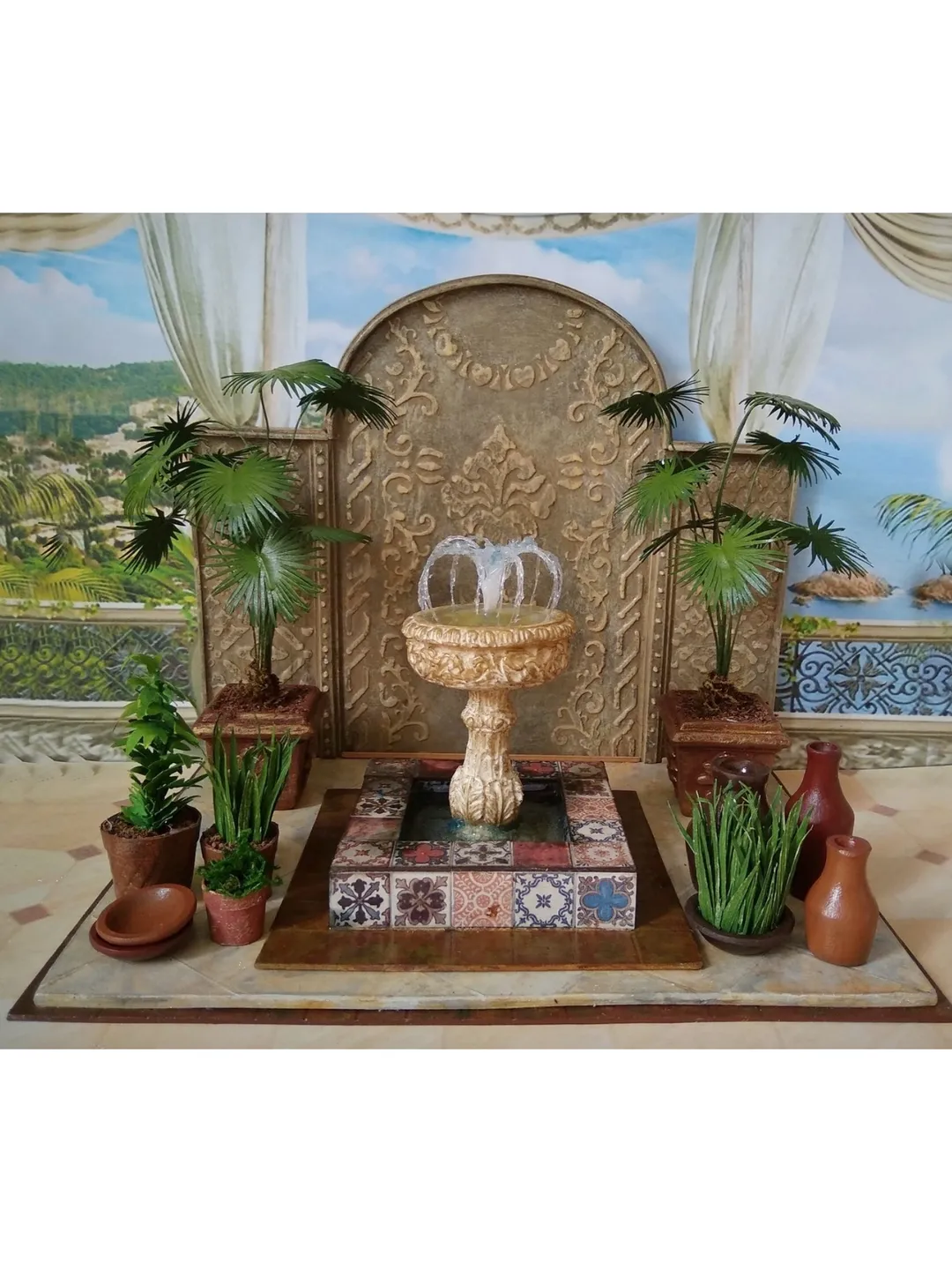 Miniroombox with fountain. Fountain for the collection of dolls.1:12 scale.