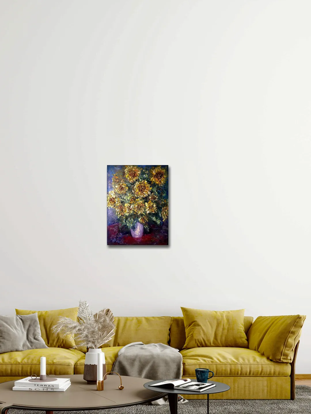 Sunflowers in a vase original impasto textured oil painting on 3 d ...