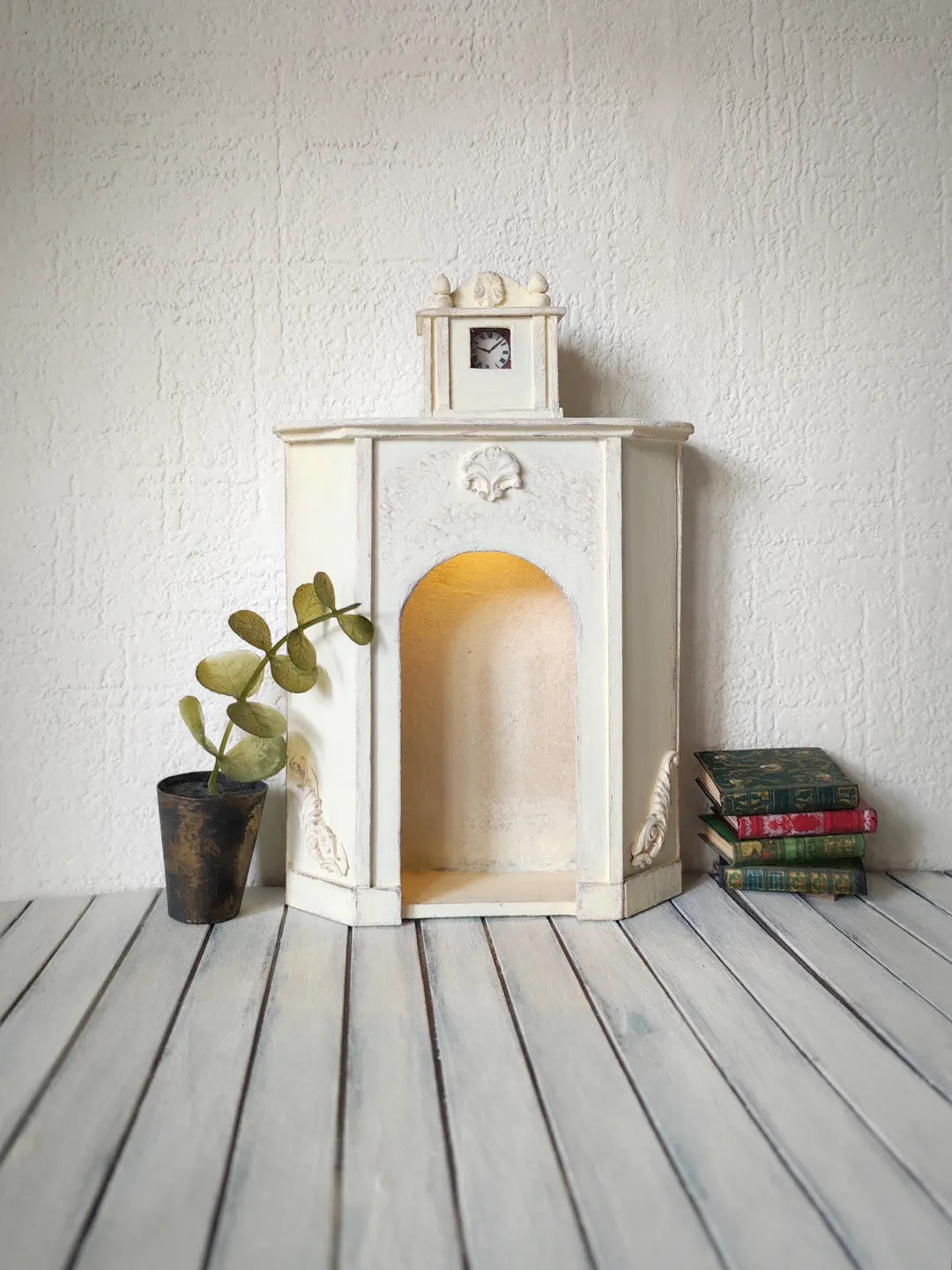 Vintage Miniature Fireplace with Backlight 1/6 -1/12 scale milky white