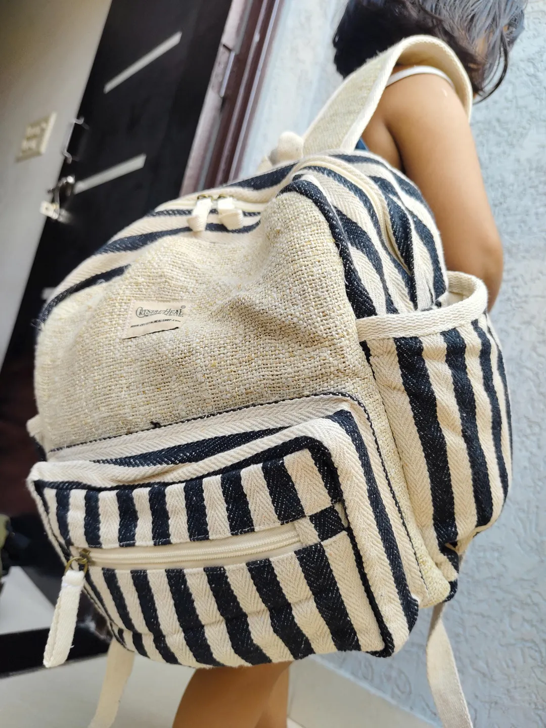 Hand Hemp school backpack Striped Boho Rucksack Travel 