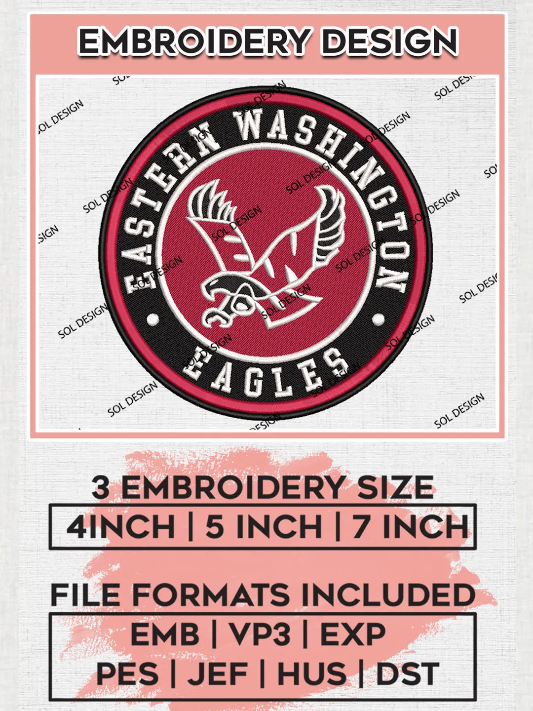 NCAA Eastern Washington Eagles Round Logo Embroidery, NCAA Eastern Washington Eagles Logo Embroidery files, NCAA Teams, Machine embroidery designs, Digital Download