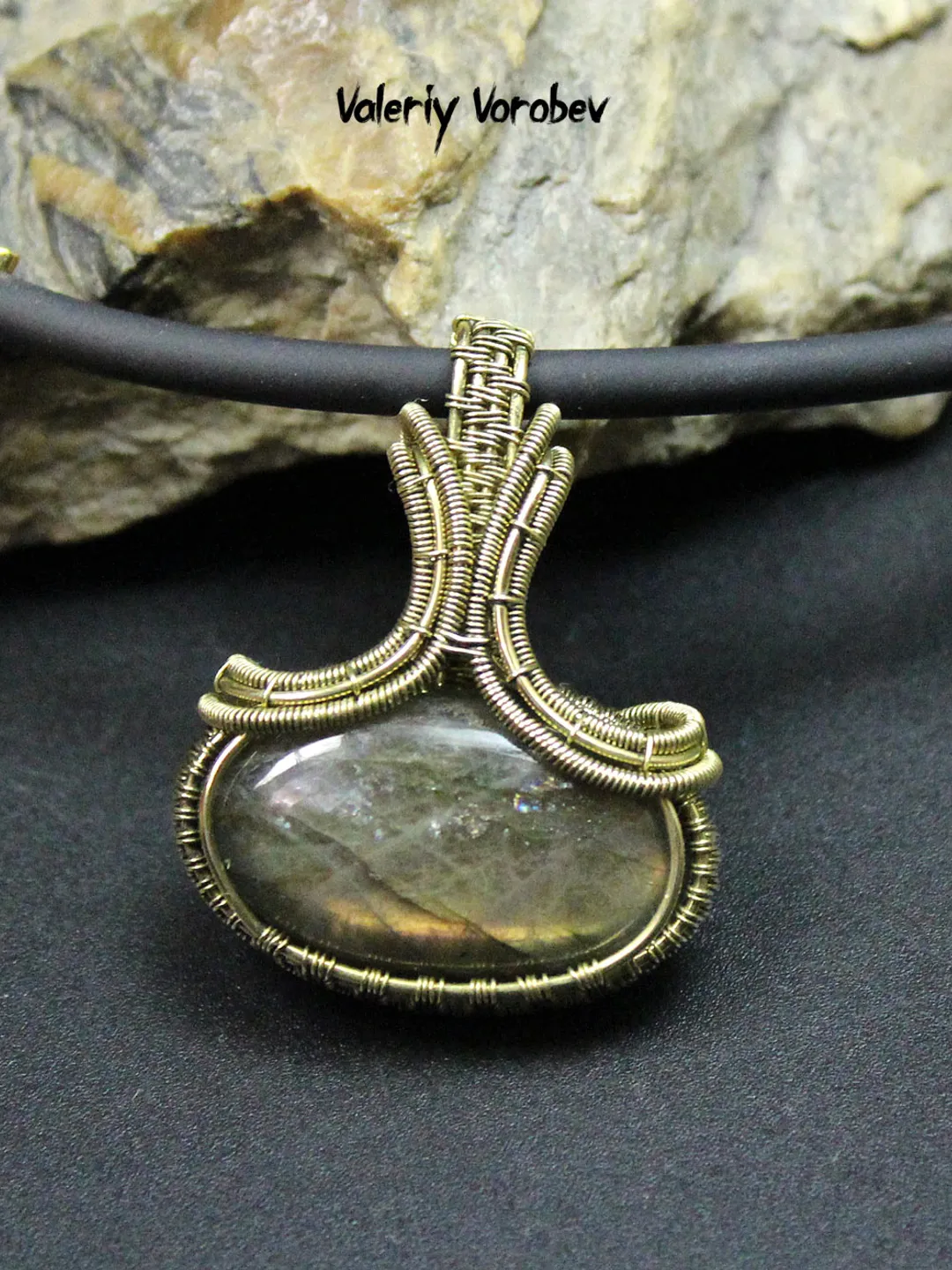 Vintage Inspired Labradorite Wire Wrap Collar Necklace