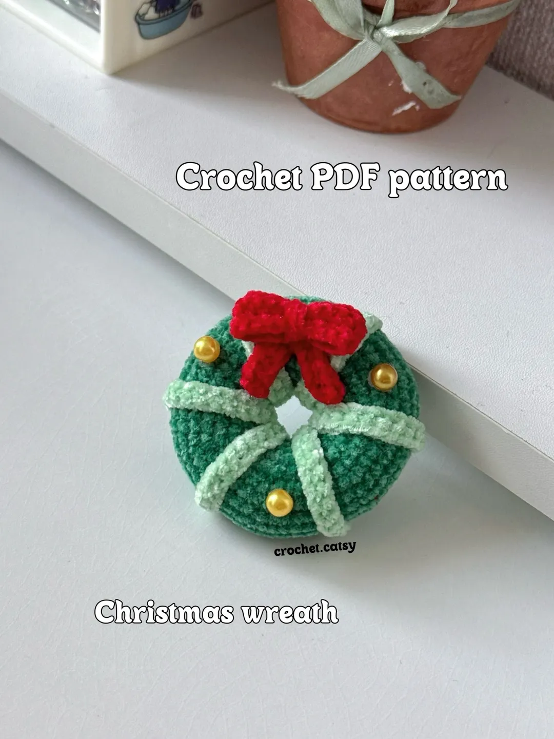 crochet pattern christmas wreath, PDF US terms pattern, crochet tutorial, wreath crochet
