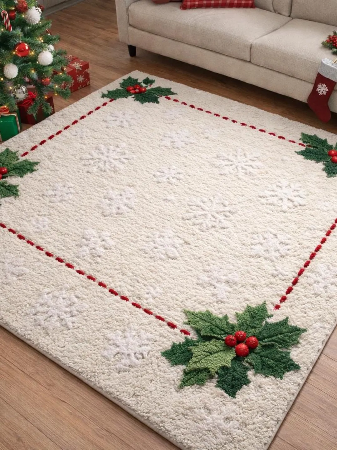 Handmade Christmas Snowflake Wool Rug | Cozy Winter Holiday Decor