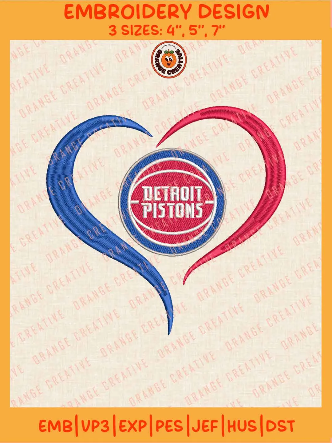 NBA Detroit Pistons Team Heart Logo Embroidery Files, Detroit Pistons Basketball Team Embroidery Designs, NBA Pistons Machine Embroidery Files, NBA Basketball Team Machine Embroidery, Digital Download