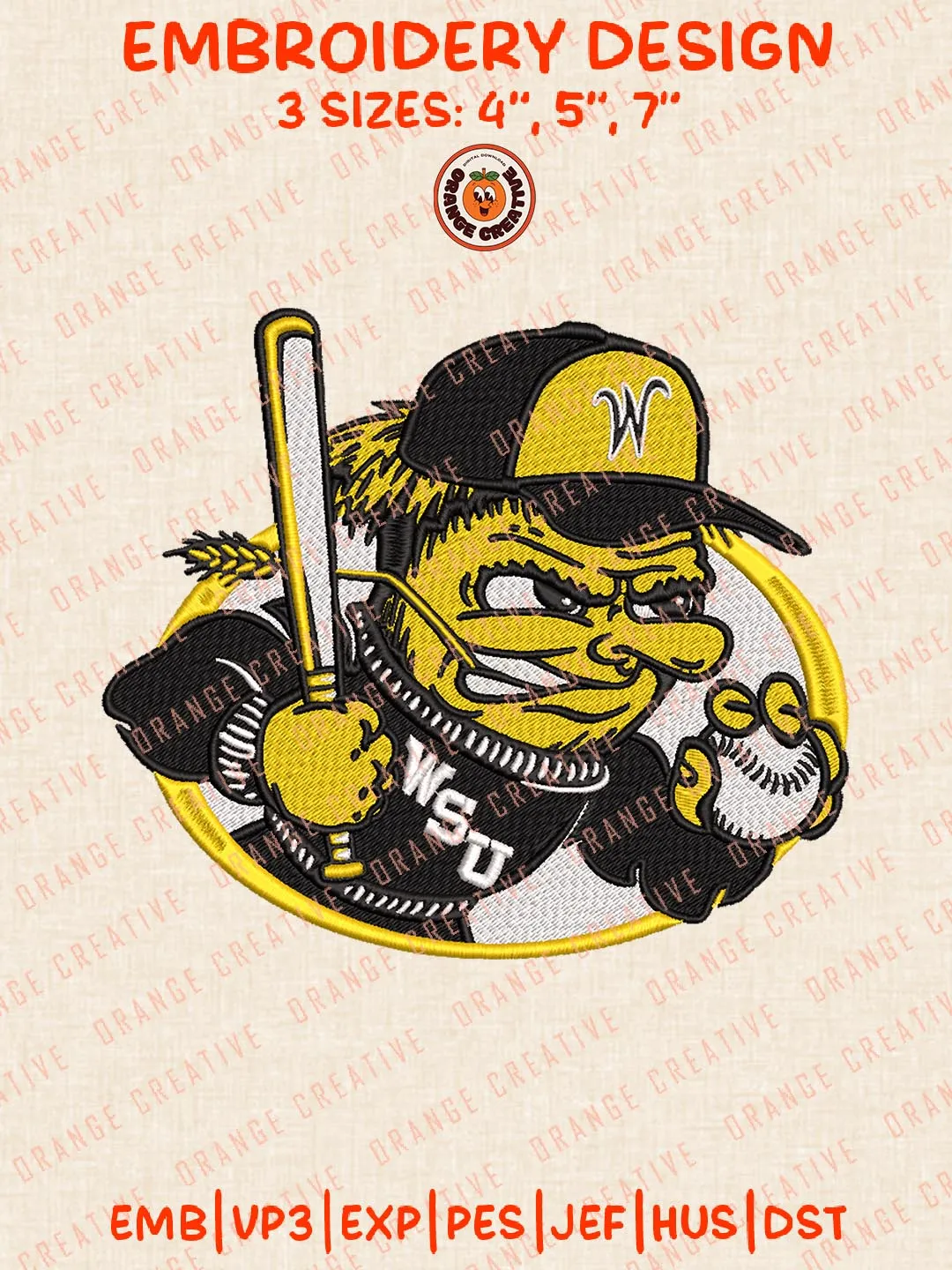Wichita State Shockers Baseball Logo Embroidery Design Files, NCAA Logos Embroidery Designs, NCAA Wichita State Shockers Machine Embroidery Files, 3 Sizes, Custom Sizes, Instant Download