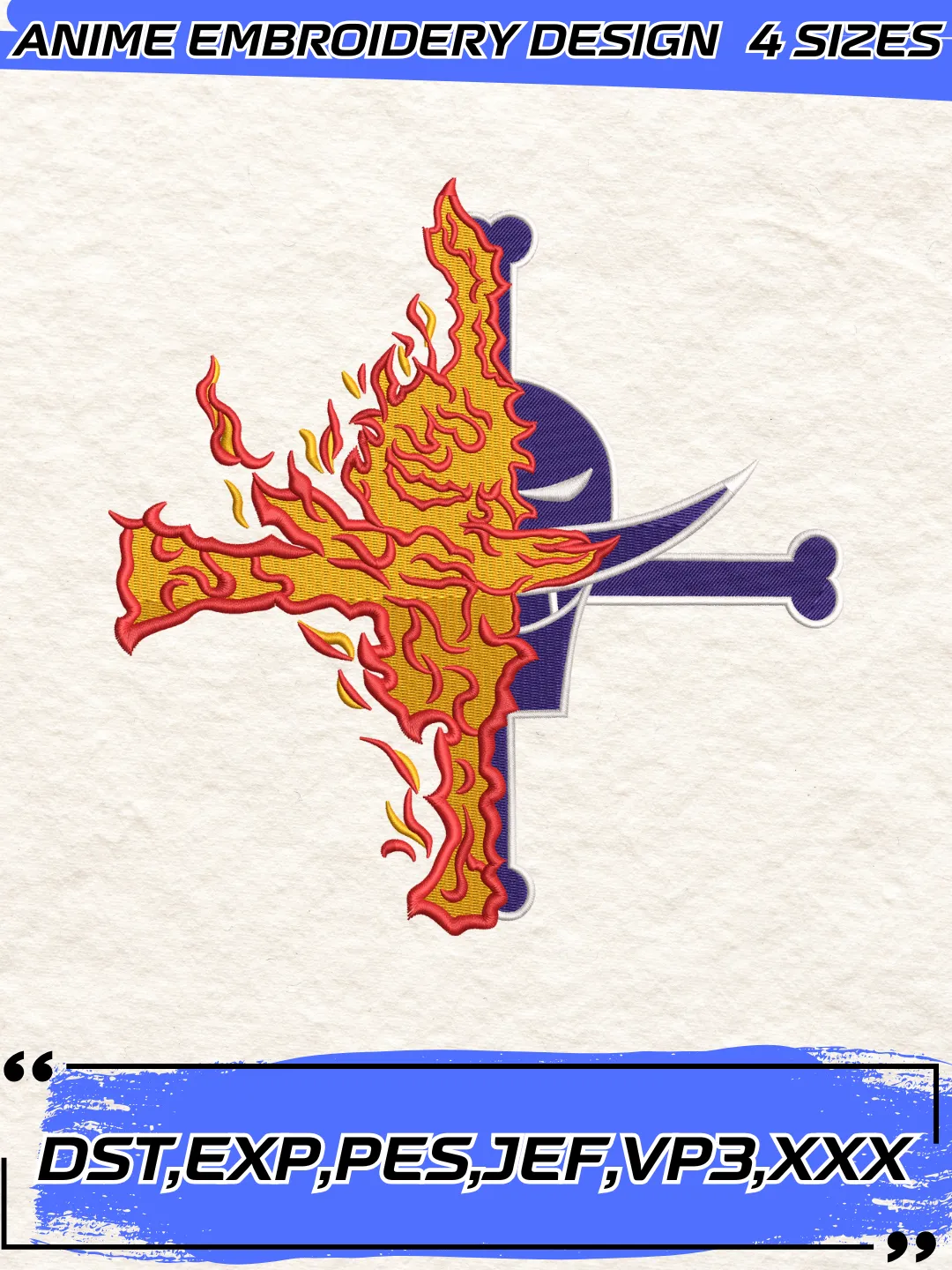 Whitebeard Logo Fire Embroidery Design,One Piece Anime Embroidery