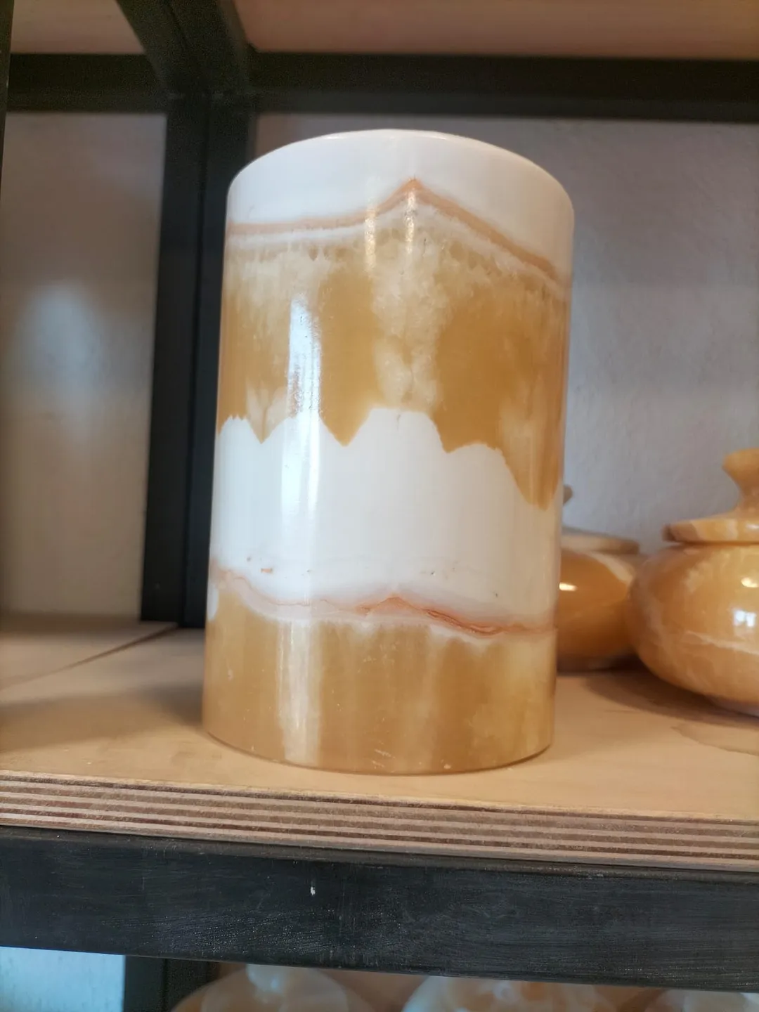 > Handmade Egyptian Alabaster Cylinder Candle Holder & Decor
>