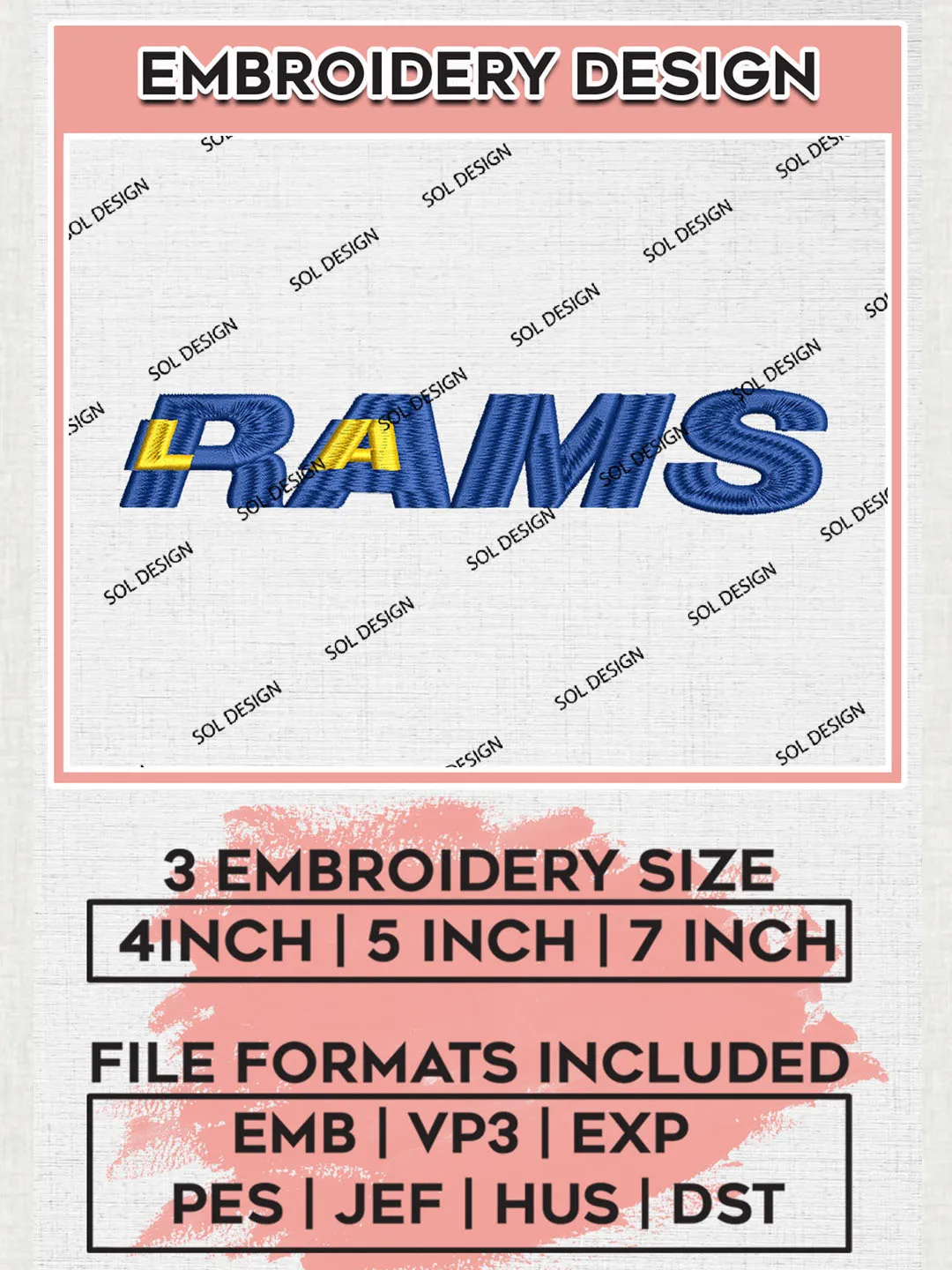 NFL Los Angeles Rams Wordmark Logo Embroidery Design Files, NFL Rams ...