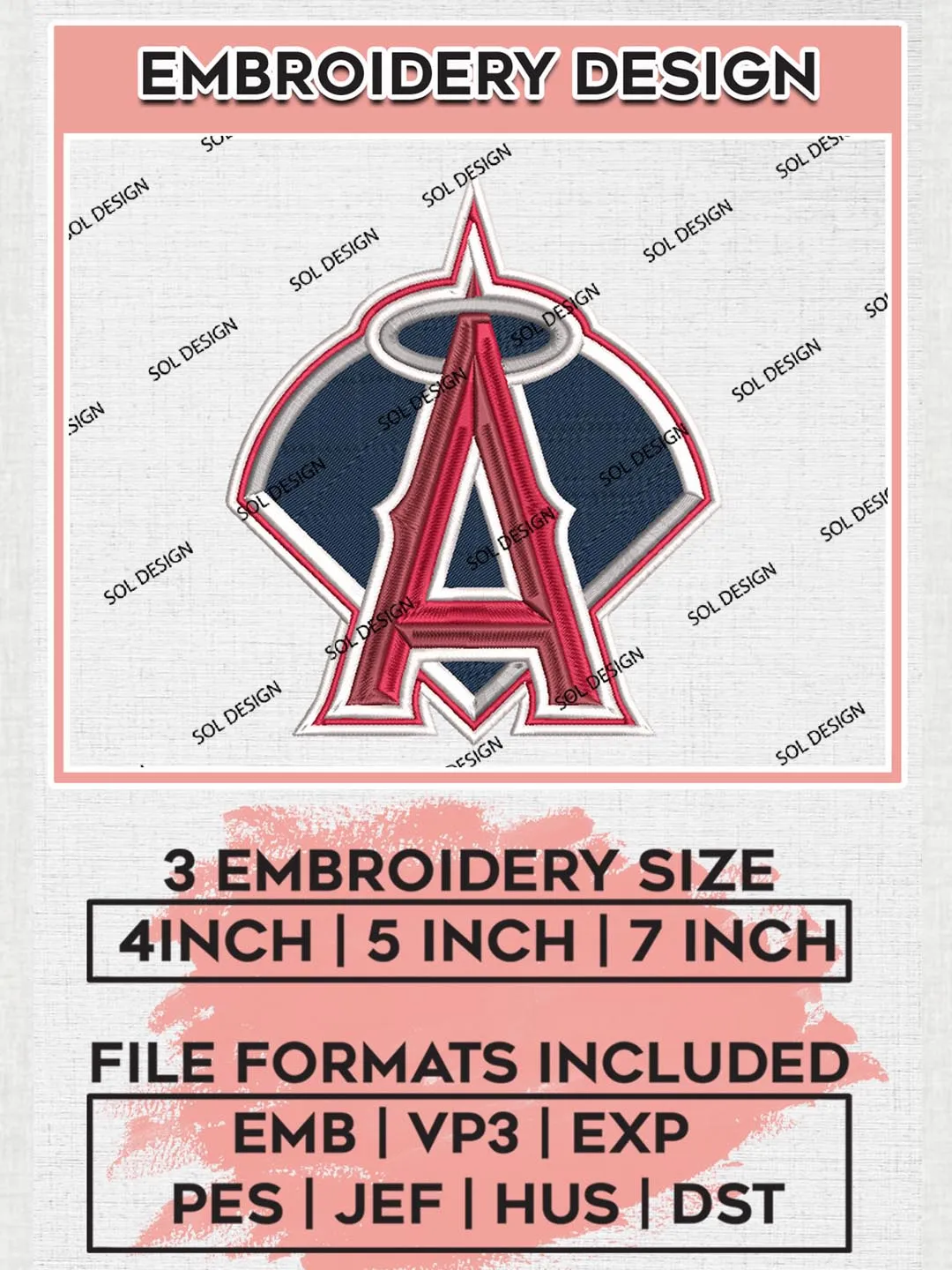 Los Angeles Angels Machine Embroidery Design Files, MLB Los Angeles Angels Team Embroidery, MLB Teams, 3 sizes, MLB Machine embroidery designs, Digital Download