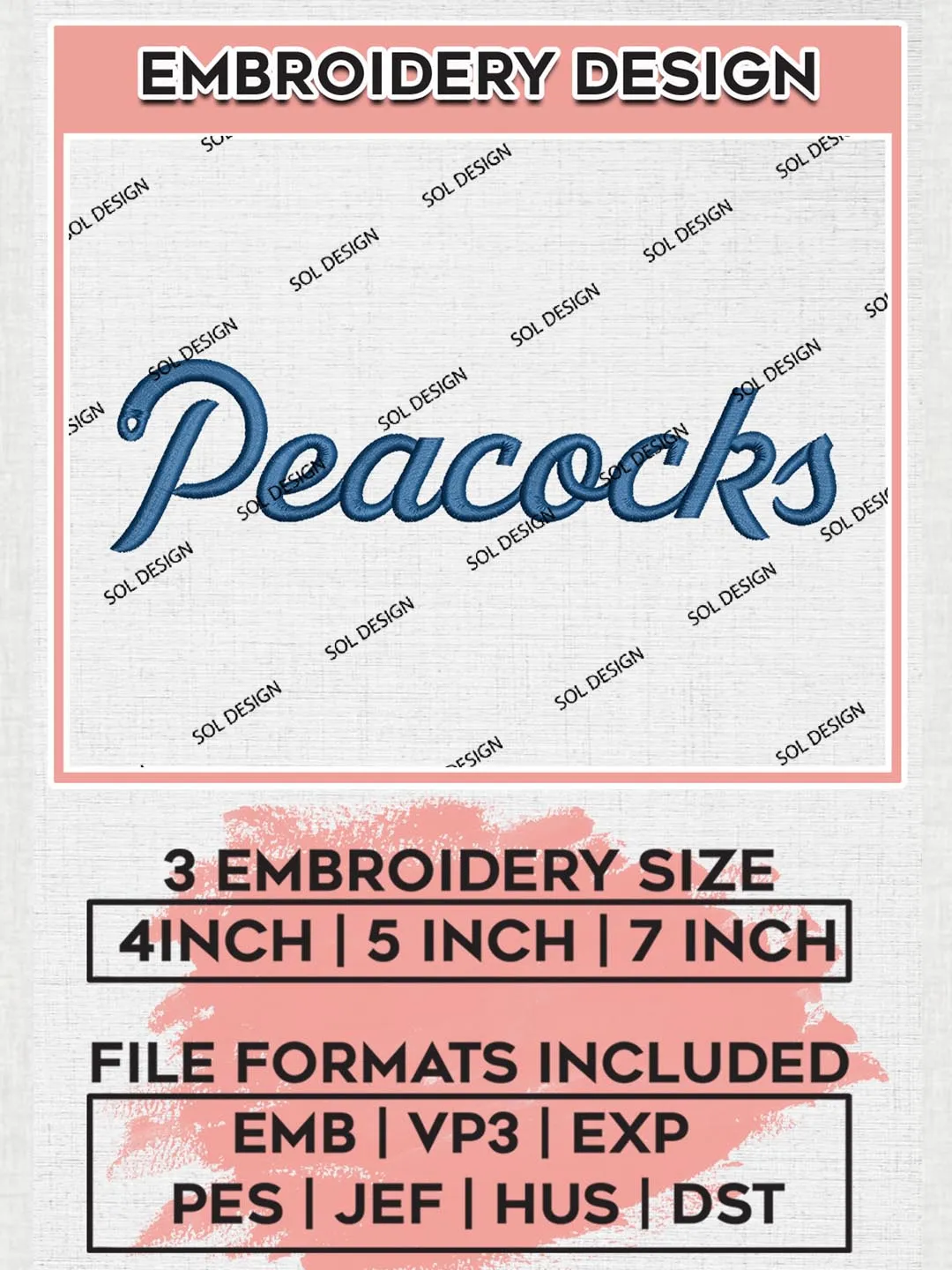 NCAA Peacocks College Football Team Word Logo Embroidery Design Files, NCAA Saint Peters Peacocks Machine Embroidery, NCAA Teams, Game Day, 3 sizes, NCAA Machine embroidery designs, Digital Download
