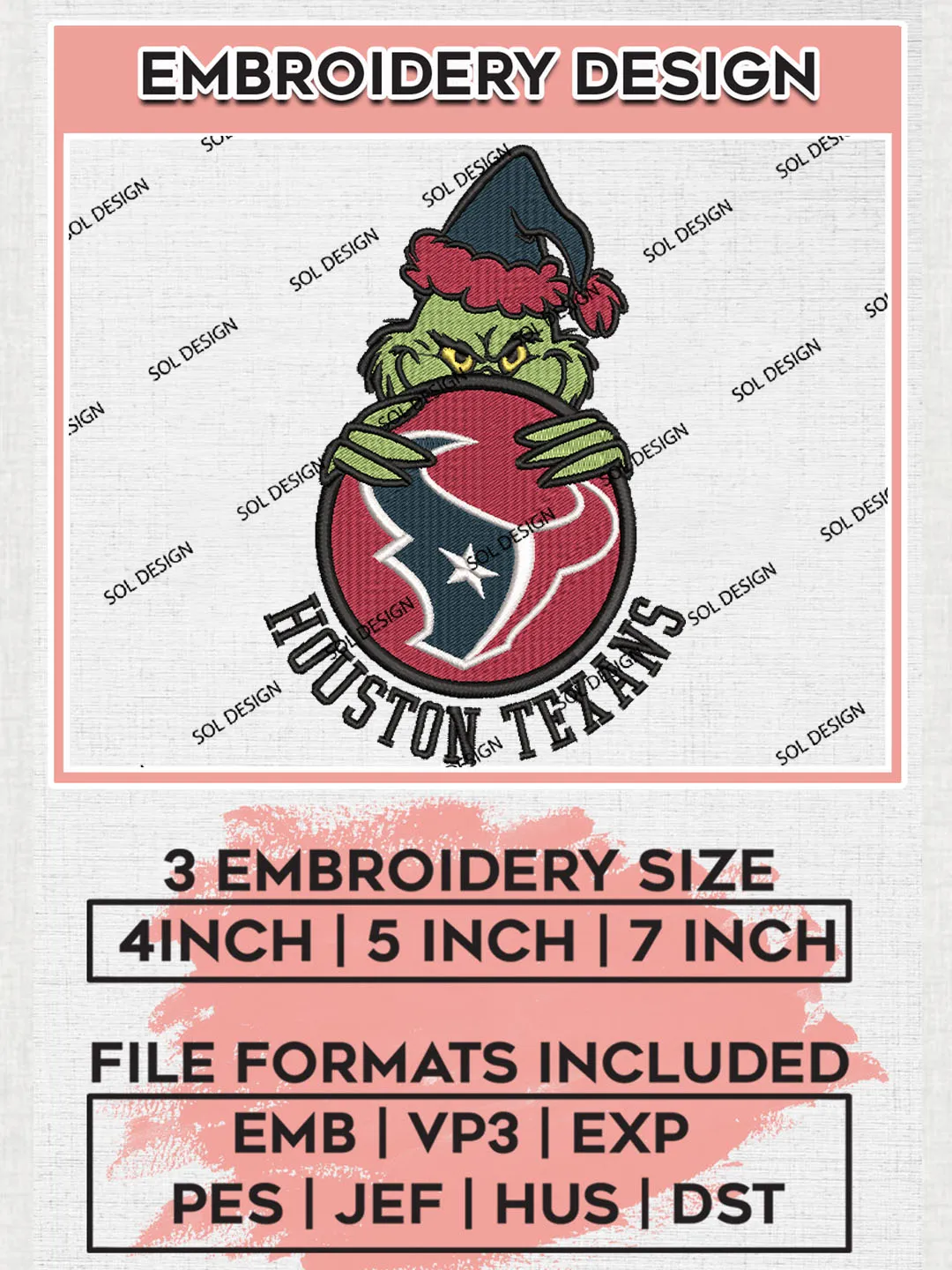NFL Houston Texans Team x Grinch Holding Ornament Logo Embroidery Designs, NFL Houston  Team Machine Embroidery Files, NFL Football Teams, 3 sizes, Grinch Machine embroidery designs, Digital Download