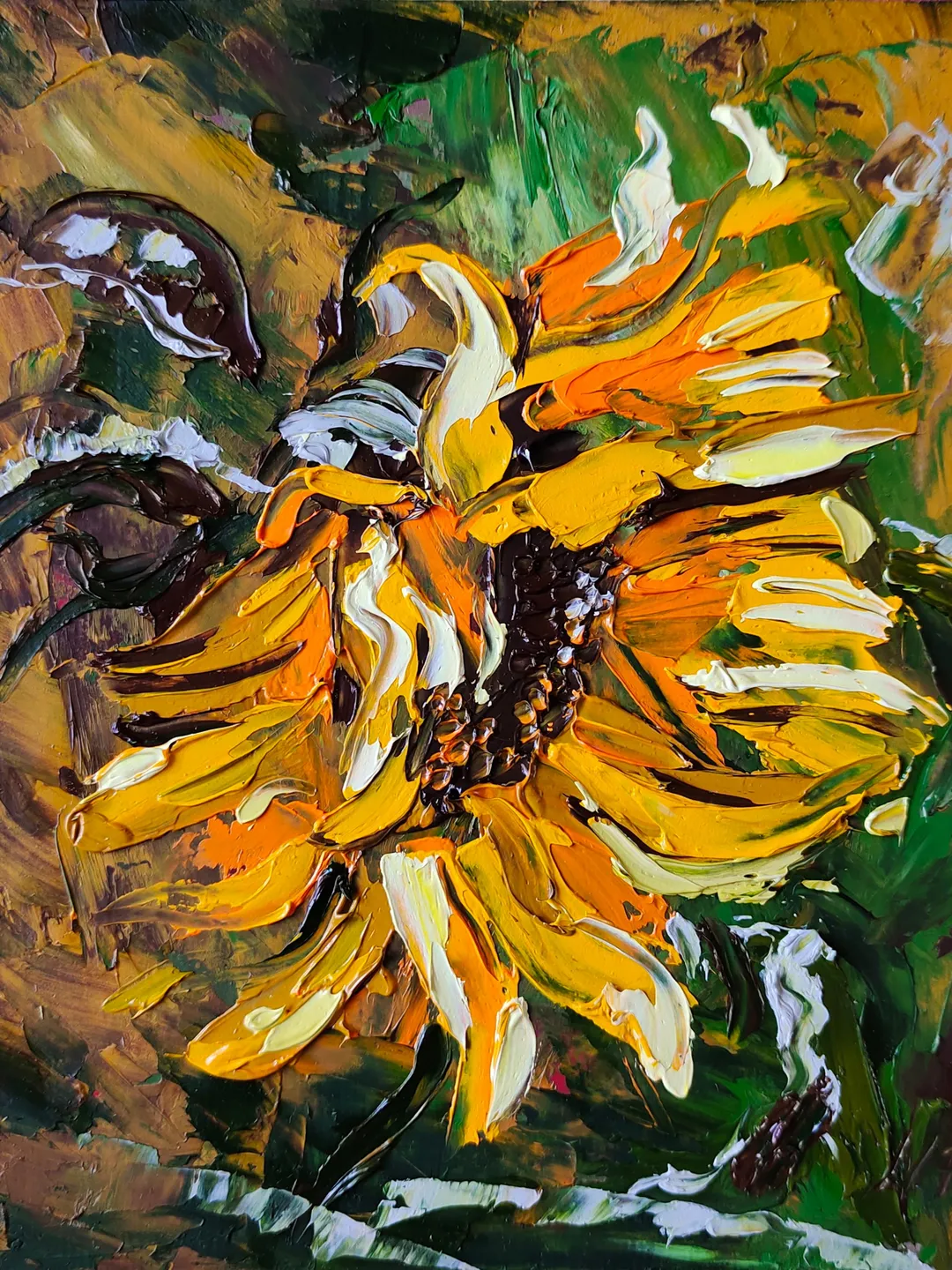 Sunflower painting Floral Original Art 5 by 6 Yellow Flower impasto artwork by Natalia Plotnikova