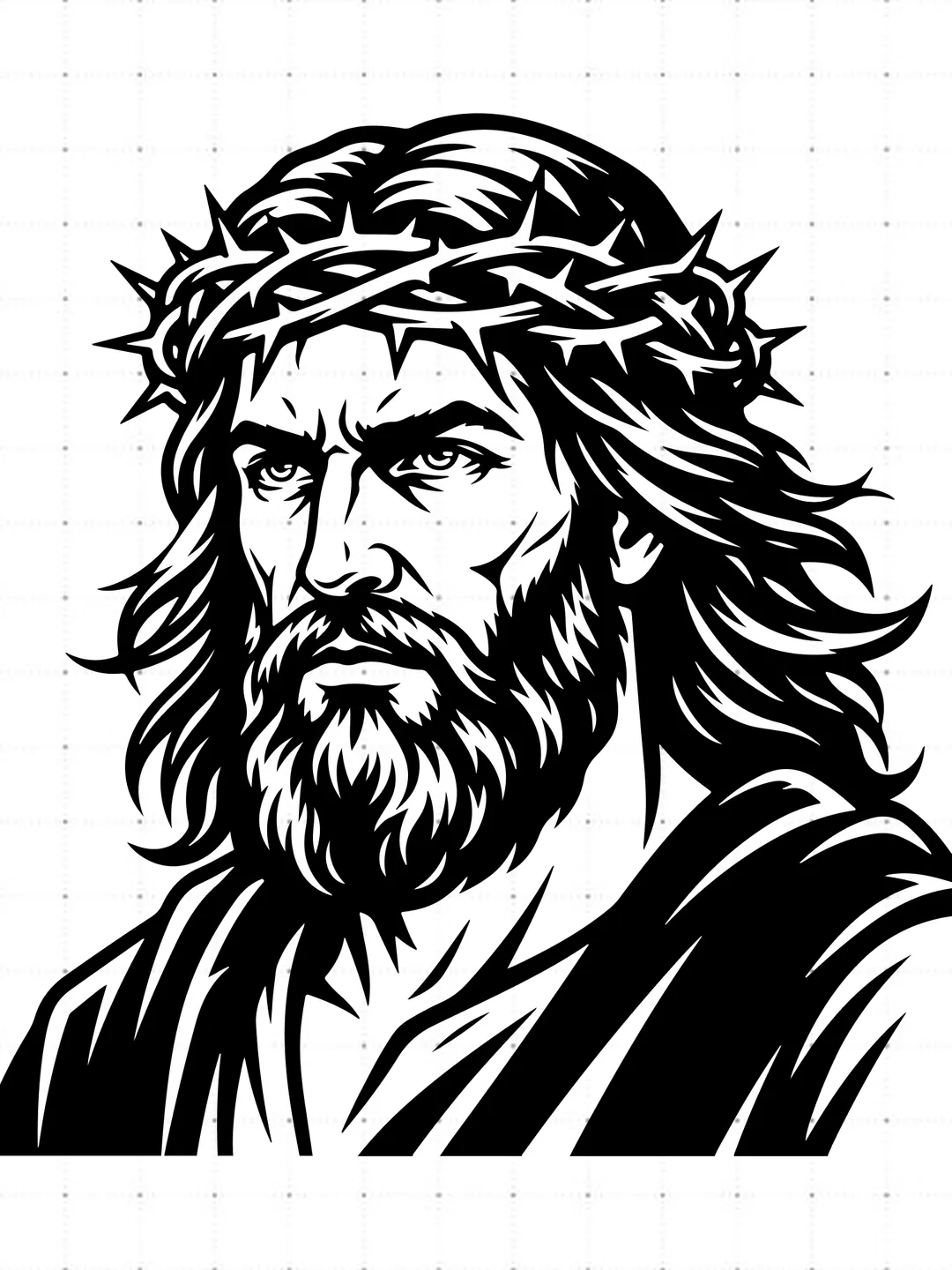 Jesus Crown Of Thorns Bust SVG, Three Quarter View Jesus SVG, Christian Faith Robe Cut File, Holy Jesus Face Vector, Religious T-Shirt Design, Savior Graphic for Cricut Silhouette