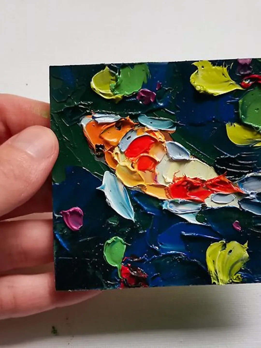 Koi Fish Painting  油畫原作 Feng Shui 手工油畫 Original Art 油畫 Small Impasto by Verafe