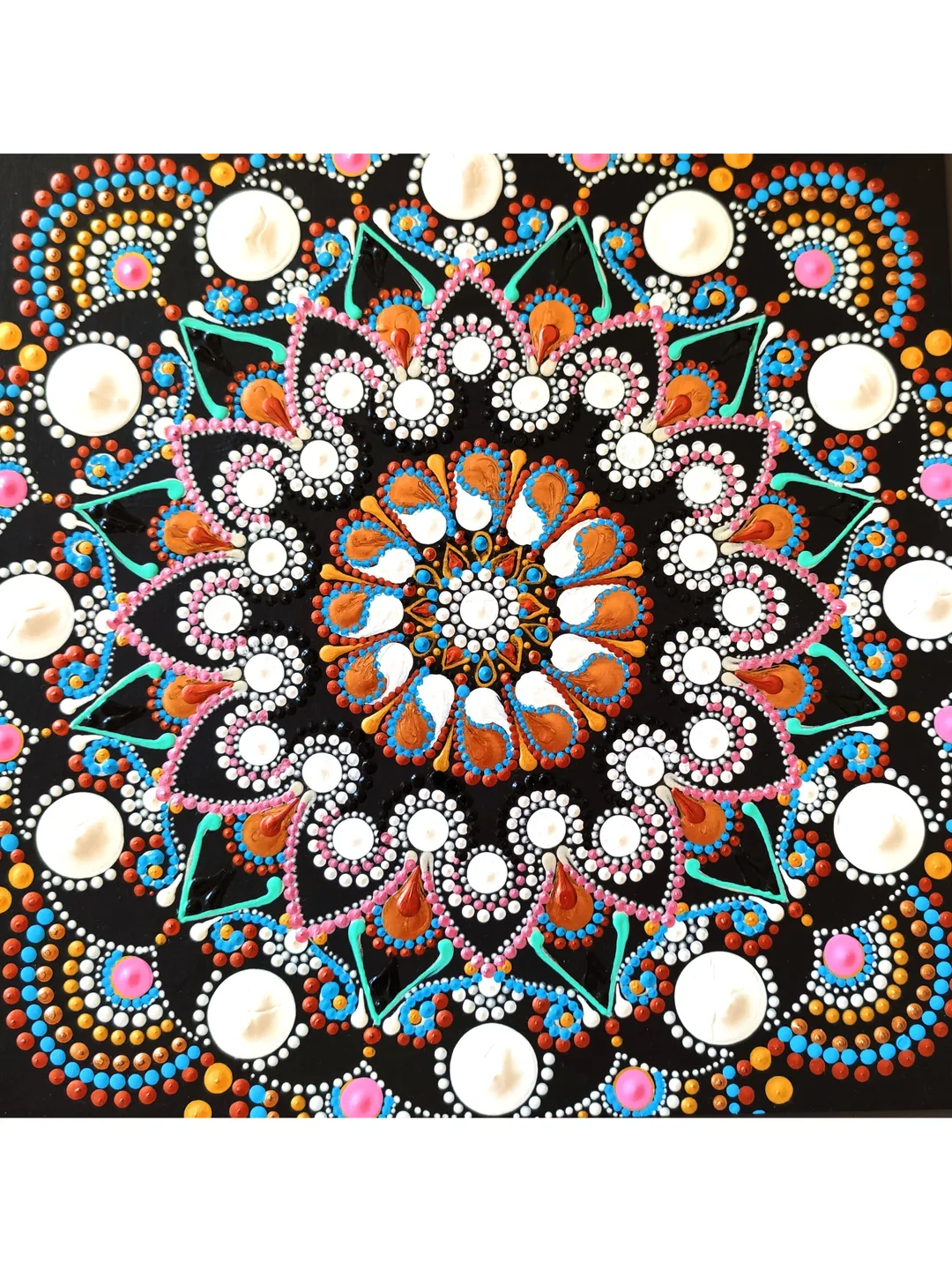 Dot Mandala Painting Gold and White Acrylic Original Artwork 20 by 20 cm / 8 by 8 inch.