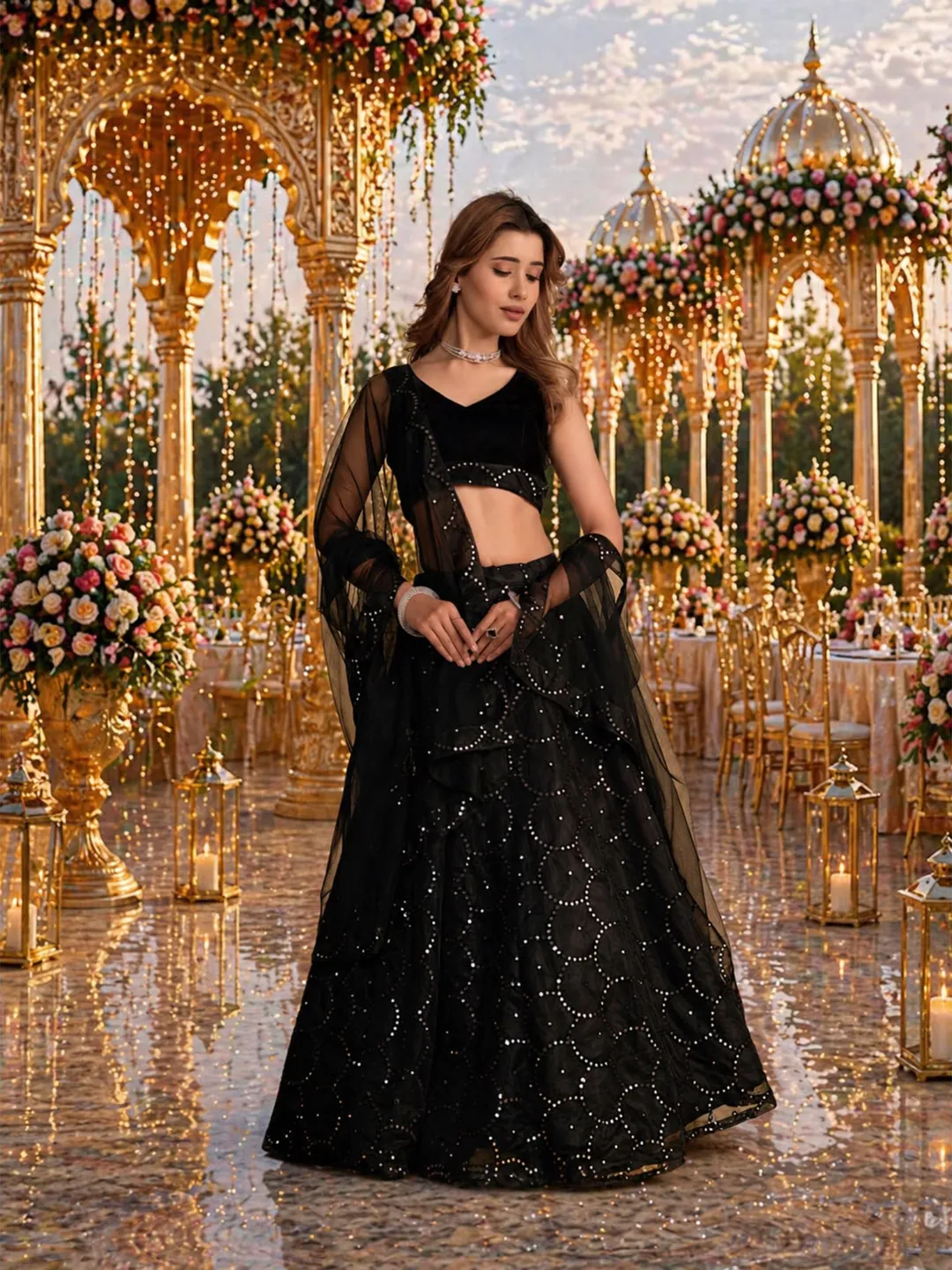 Black Sequin Embroidery Lehenga Choli - Indian Wedding Wear Ready To Wear