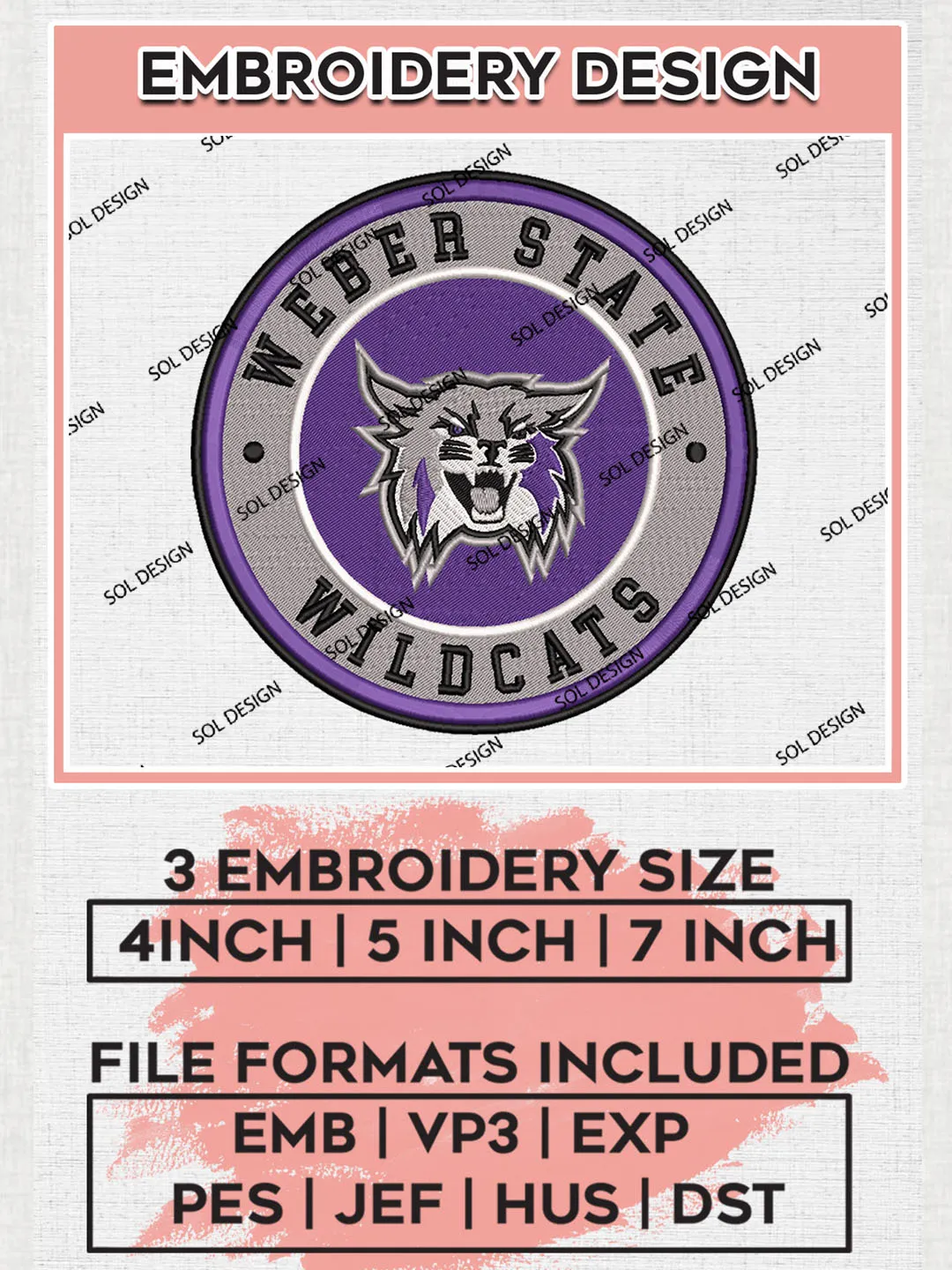 NCAA Weber State Wildcats Round Logo Embroidery, NCAA Weber State Wildcats Logo Embroidery files, NCAA Teams, Machine embroidery designs, Digital Download