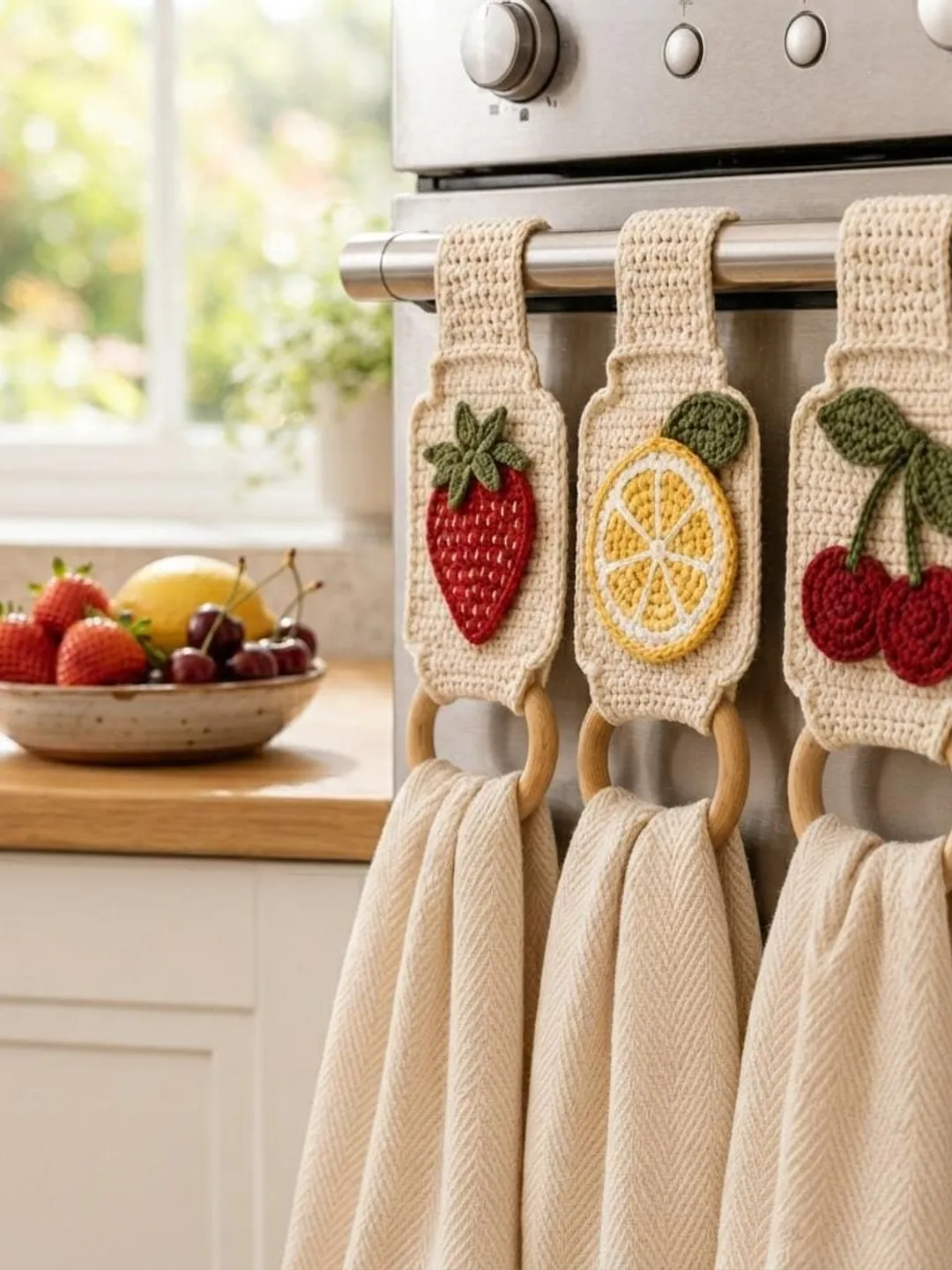 Fruit Crochet Towel Holder Pattern Bundle, Strawberry Lemon Cherry