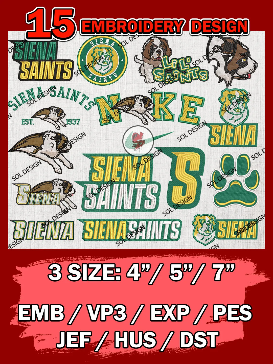 15 NCAA Siena Saints Bundle Embroidery Files, NCAA Siena Saints Team Bundle Embroidery Designs, NCAA Teams, National College Football Team 3 sizes, NCAA Siena Machine Embroidery, Digital Download