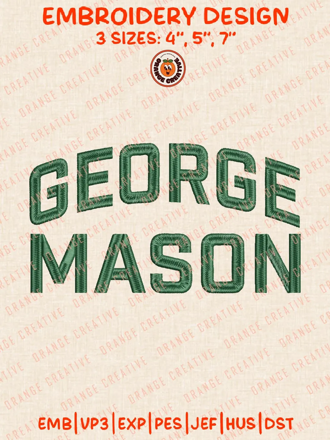 George Mason Text Embroidery Design, NCAA George Mason Patriots Team Logo Embroidery Design, Machine Embroidery Design File, 4 Sizes, Custom Size, Digital Download