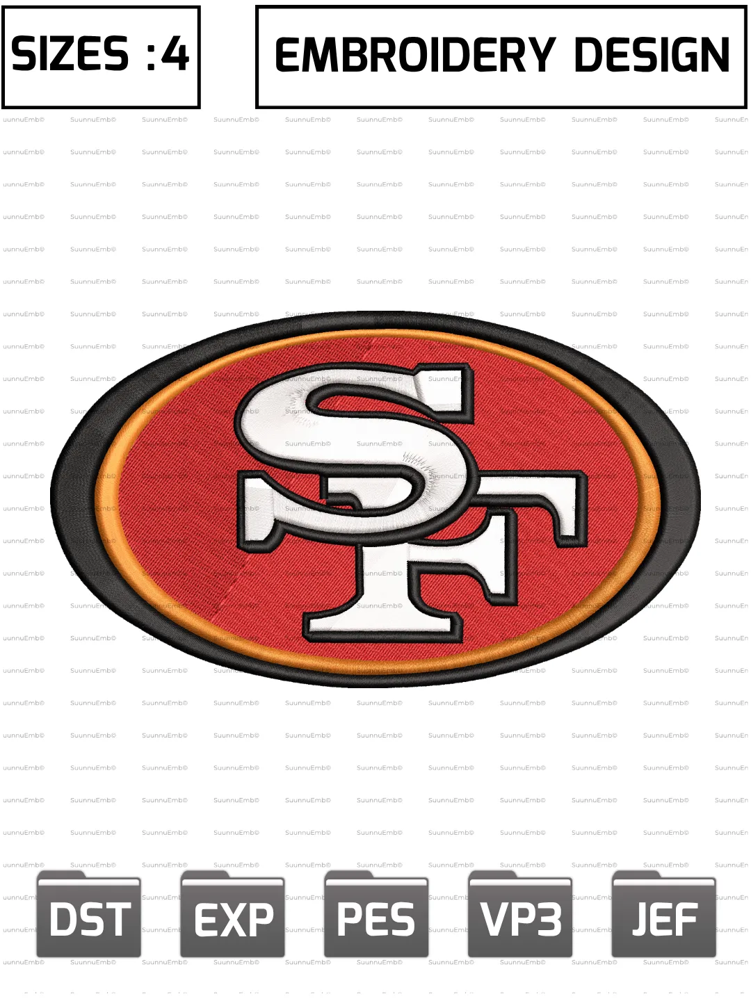 San Francisco 49ers Logo Embroidery Design,NFL Logos Embroidery Design,NFL Teams, Machine Embroidery Design File,4 Sizes, Digital Download