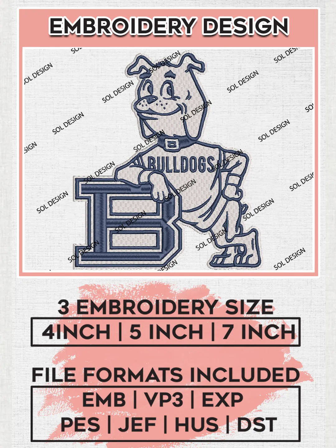 Butler Bulldogs Team Mascot Logo Embroidery Design Files, NCAA Butler Bulldogs Machine Embroidery, NCAA Teams, 3 sizes, NCAA Machine embroidery designs, Digital Download