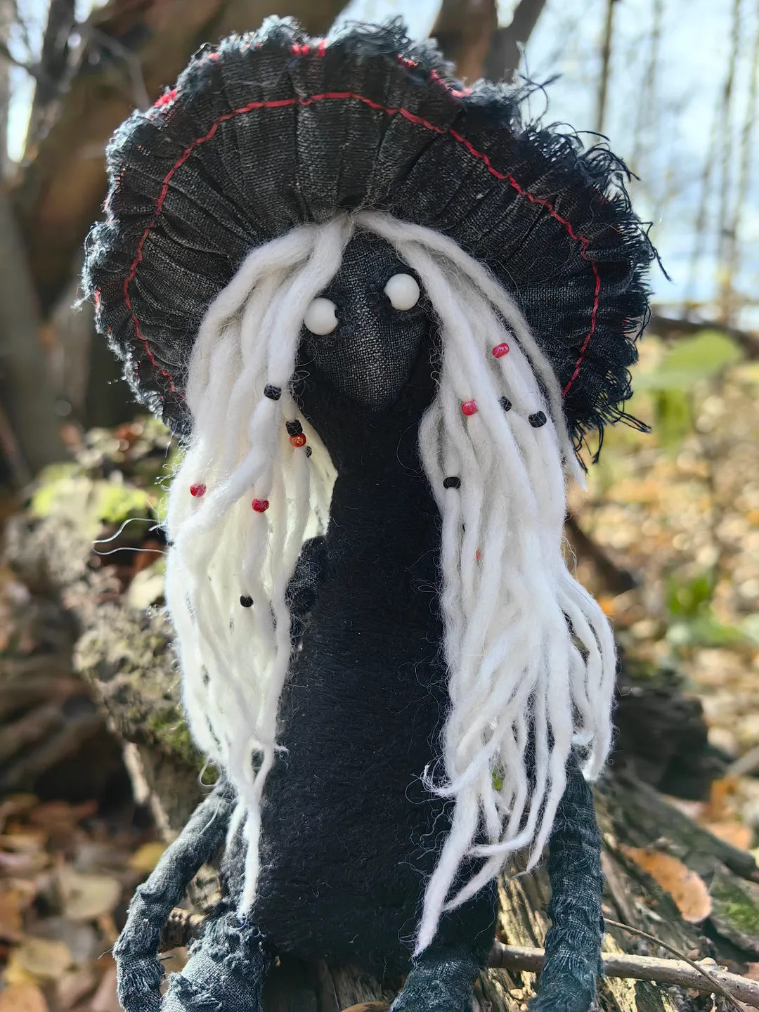 Mushroom art doll Fantasy creature Forest spirit doll Gothic figurine Shelf sitters Black witch goddess Weird art doll