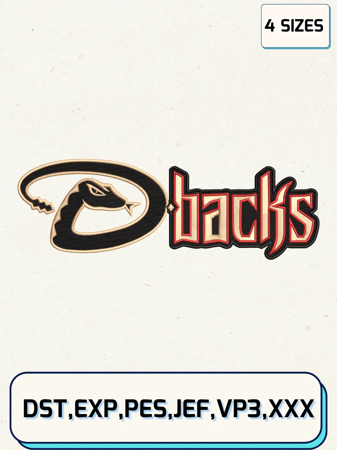 Dbacks Logos Embroidery Design Files, MLB Logos Embroidery Designs, Machine Embroidery Files, 4 Sizes