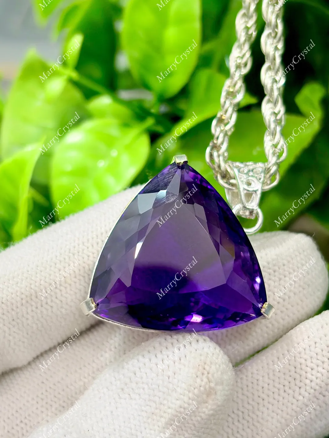 Unique 80 Ct Purple Amethyst Hydrothermal GS Silver Trillion Pendent ...