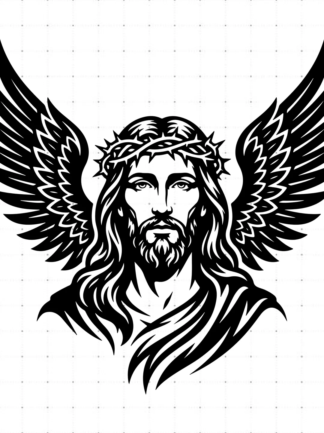 Jesus Crown Of Thorns Angel Wings SVG, Heavenly Jesus Face Portrait Cut File, Christian Faith Angelic Wings Vector, Holy Jesus Bust Graphic, Religious T-Shirt Design for Cricut Silhouette