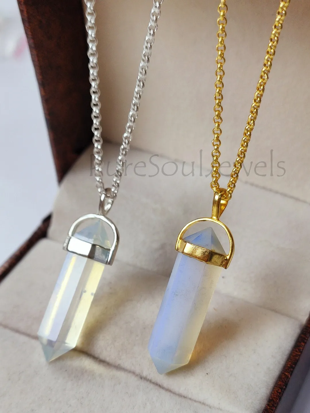 Opalite Point Pendant Necklace, Gold Plated Crystal Jewelry, Healing Gemstone Necklace, Gift for Her