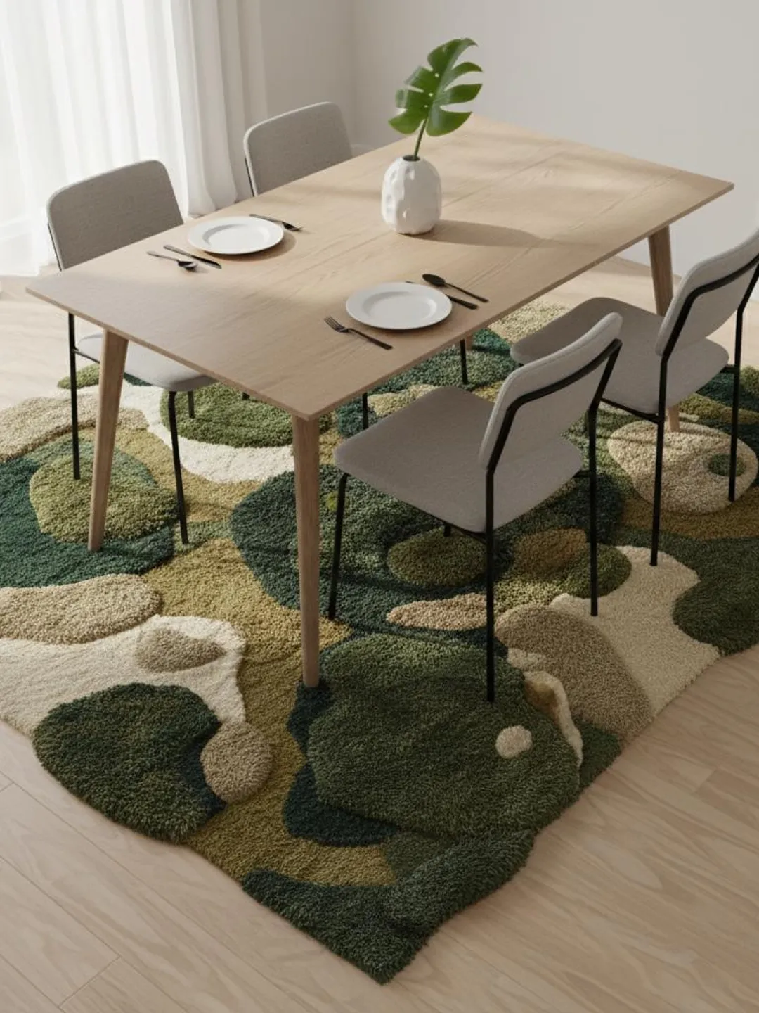 Moss Green Rug, Abstract Hand Tufted Area Rug, Modern Organic Plush Rug ...