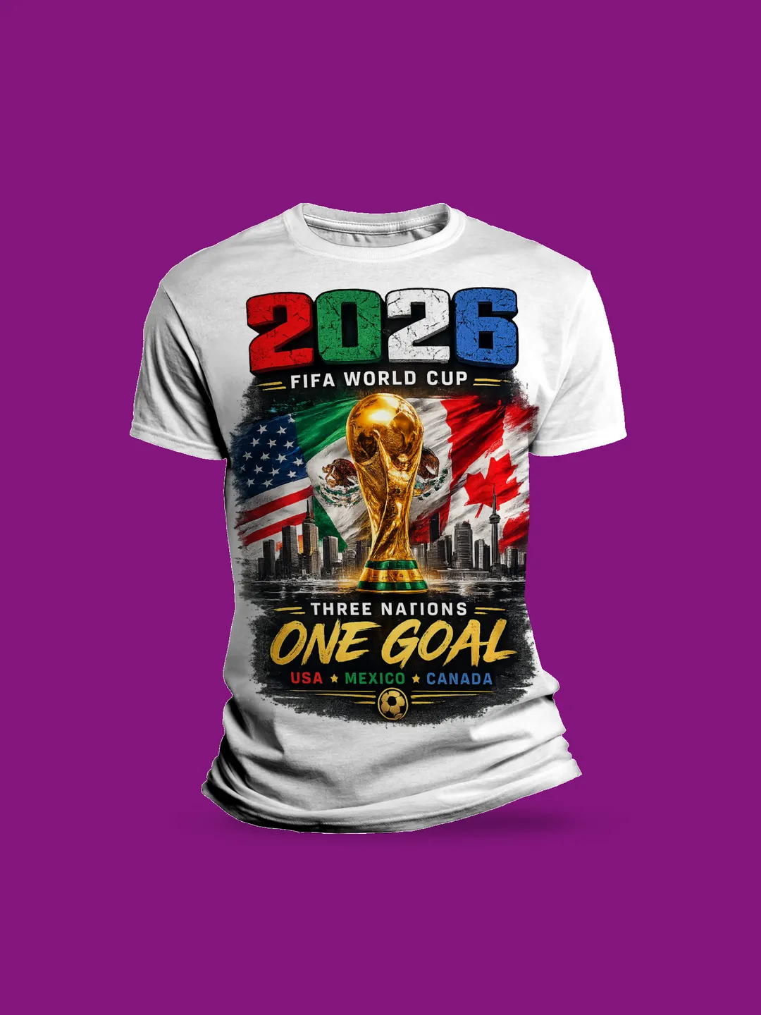 2026 FIFA World Cup Three Nations One Goal T-Shirt Design