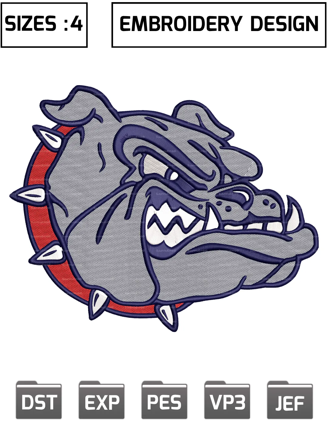 Gonzaga Bulldogs Embroidery Design,Machine Embroidery Design File,4 Sizes, Digital Download